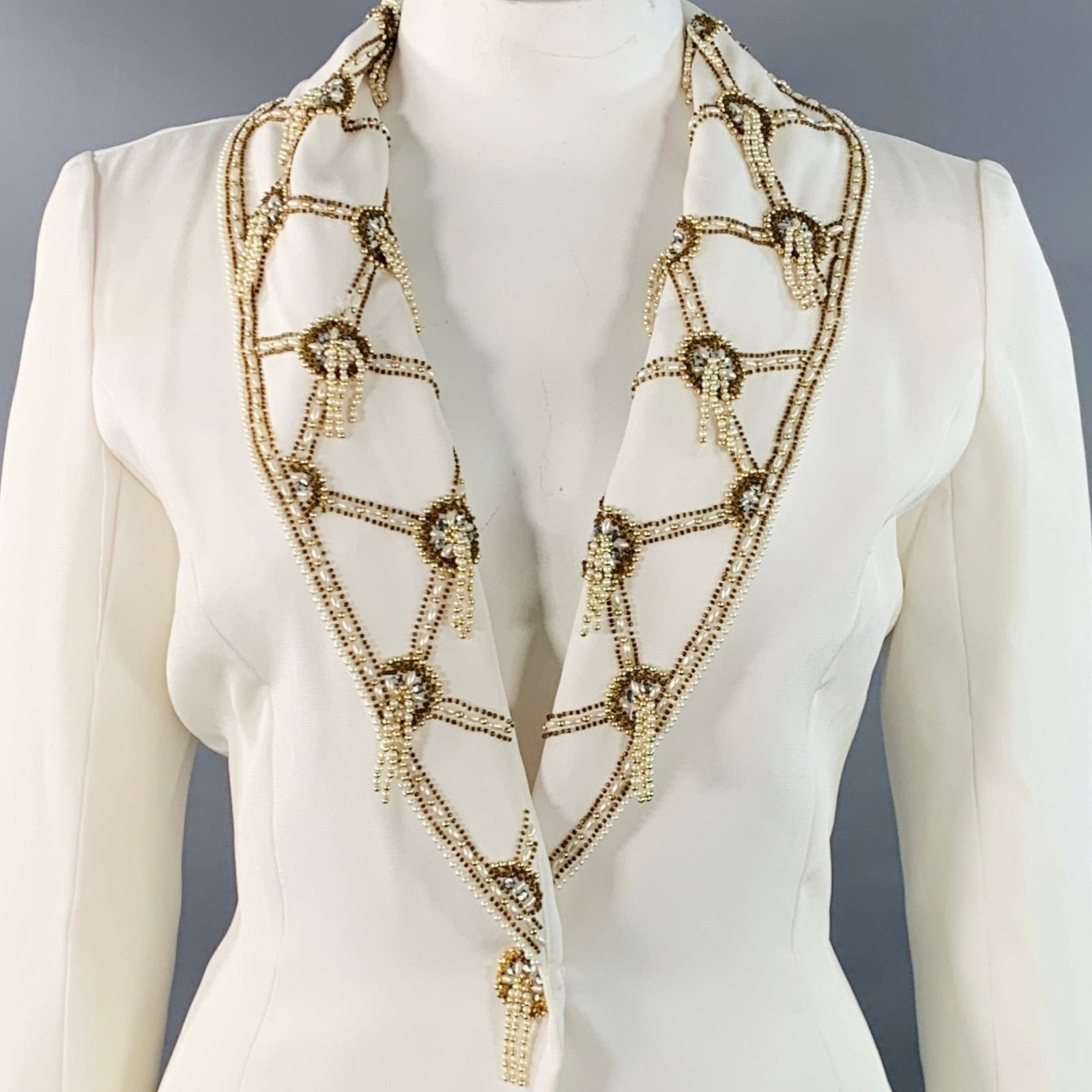 Other 12 Cream Polyester Beaded Shawl Collar Jacket Blazer Size XL / US 12-14 / IT 48-50 - 2 Thumbnail