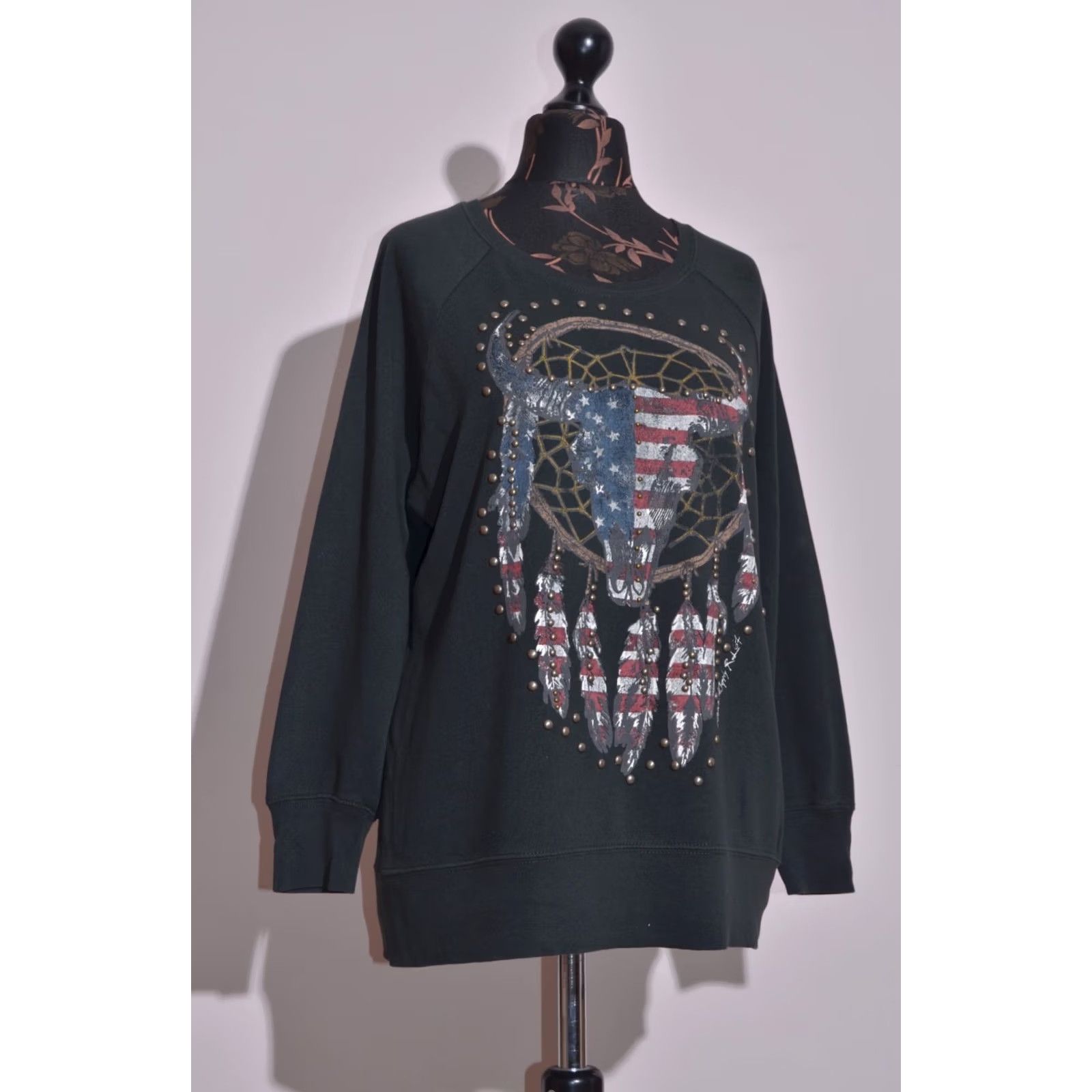 Vintage Denim & Supply Ralph Lauren Black Sweatshirt Bull Skull Women's XL Boho Western Pullover Jumper Shirt Size XL / US 12-14 / IT 48-50 - 2 Thumbnail