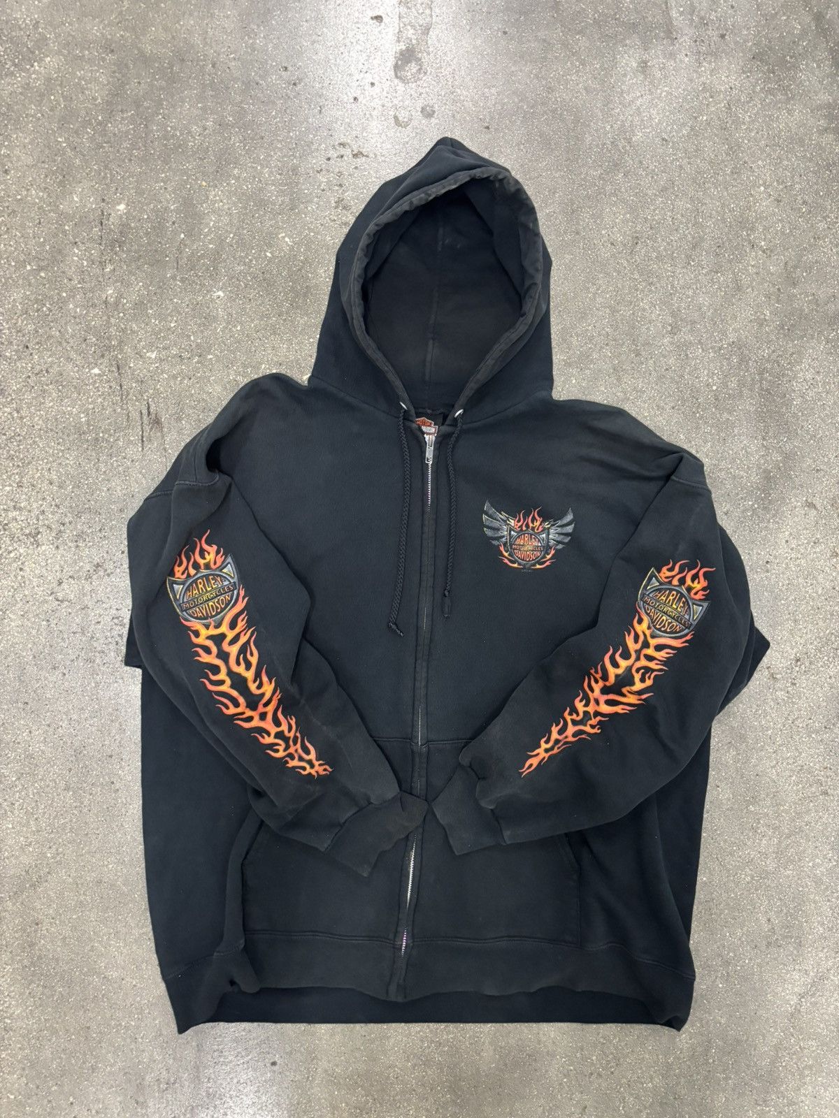 Harley Davidson 90s Vintage Harley Davidson Fire Sleeve Zip Up Hoodie Size US L / EU 52-54 / 3 - 1 Thumbnail