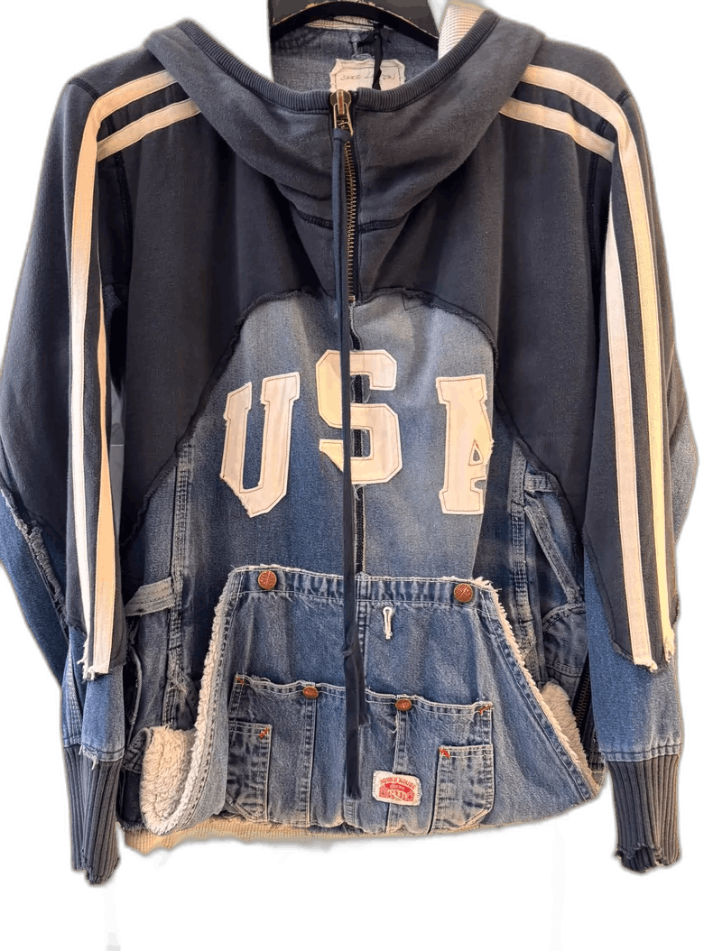 Vintage Men's Denim Patchwork Hooded Jacket Size US L / EU 52-54 / 3 - 1 Thumbnail