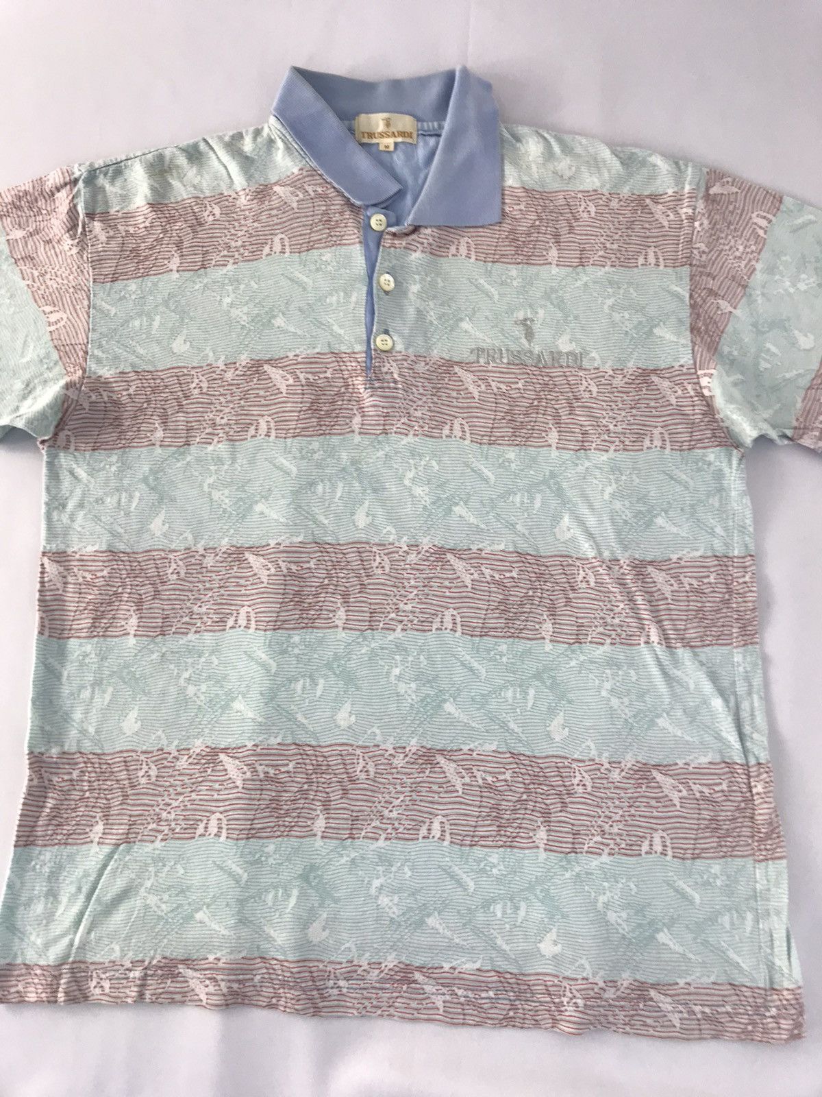 Trussardi Trussardi Striped Block Single Pocket Floral Design Polo Tee Size US M / EU 48-50 / 2 - 3 Thumbnail