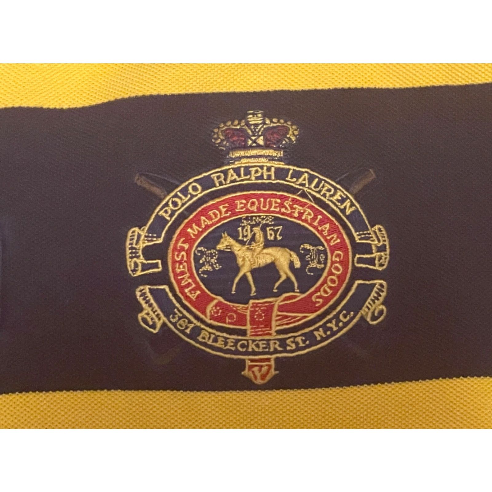 Polo Ralph Lauren VINTAGE Polo By Ralph Lauren New York Custom Fit Short Sleeve Rugby Shirt Crest L Yellow Blue Mens Polo Shirt Size US L / EU 52-54 / 3 - 3 Thumbnail
