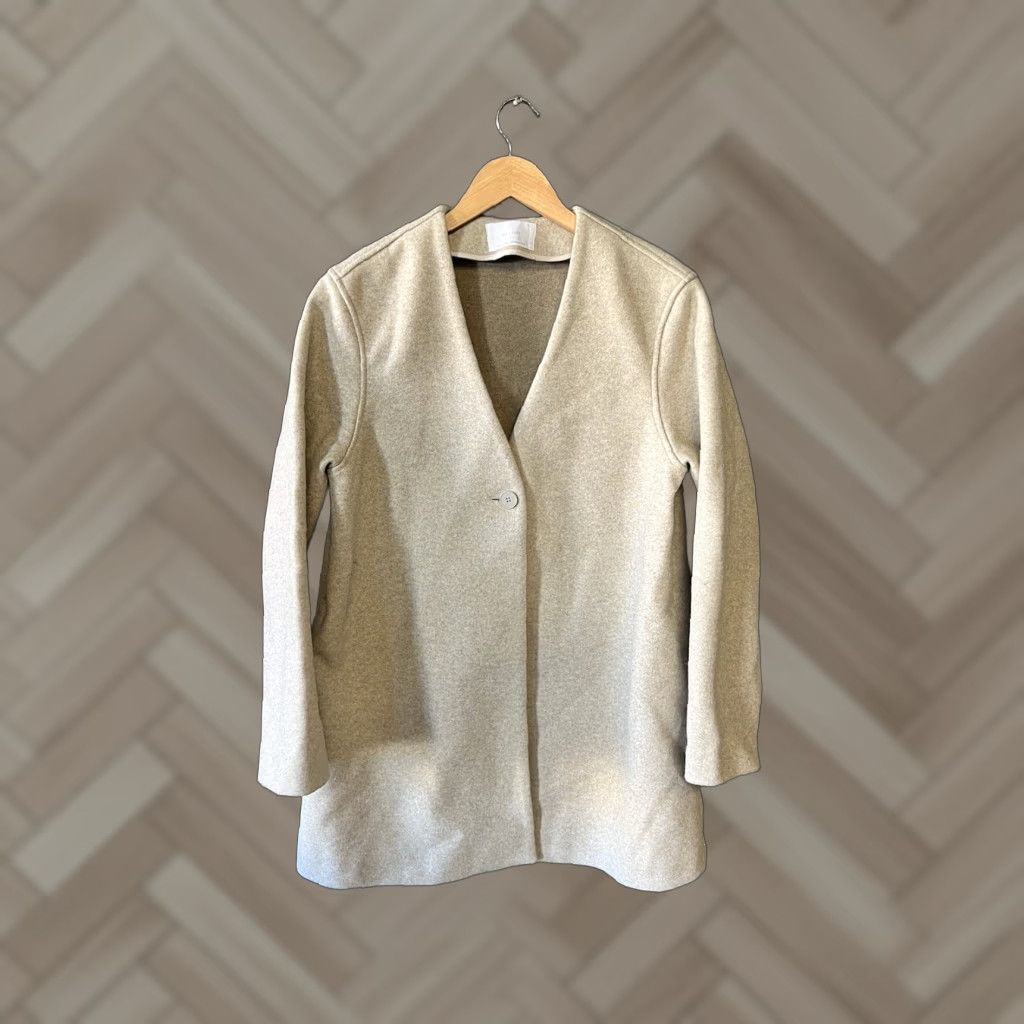 Vintage Oak And Fort Coat Women S Wool Long Zip Beig e Lined Pockets London Oversized Business Formal 90s Bohemian Hipster Size S / US 4 / IT 40 - 1 Thumbnail