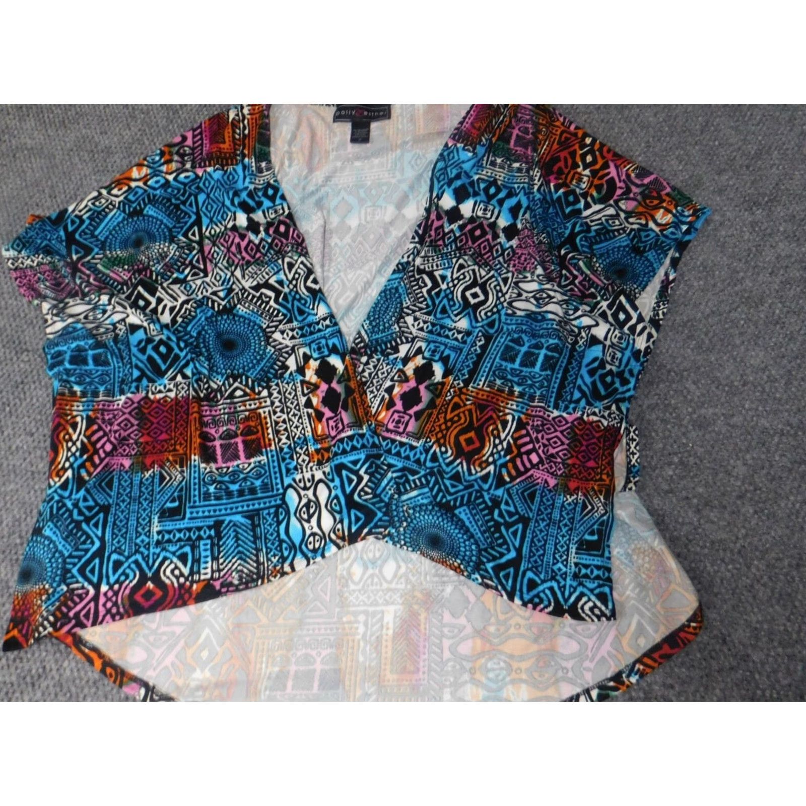 Vintage Polly Esther Blouse Womens Medium Orange Crew Neck Short Sleeve Pullover Open Draped Casual Regular Polyester Down Solid - 0 Size M / US 6-8 / IT 42-44 - 2 Thumbnail