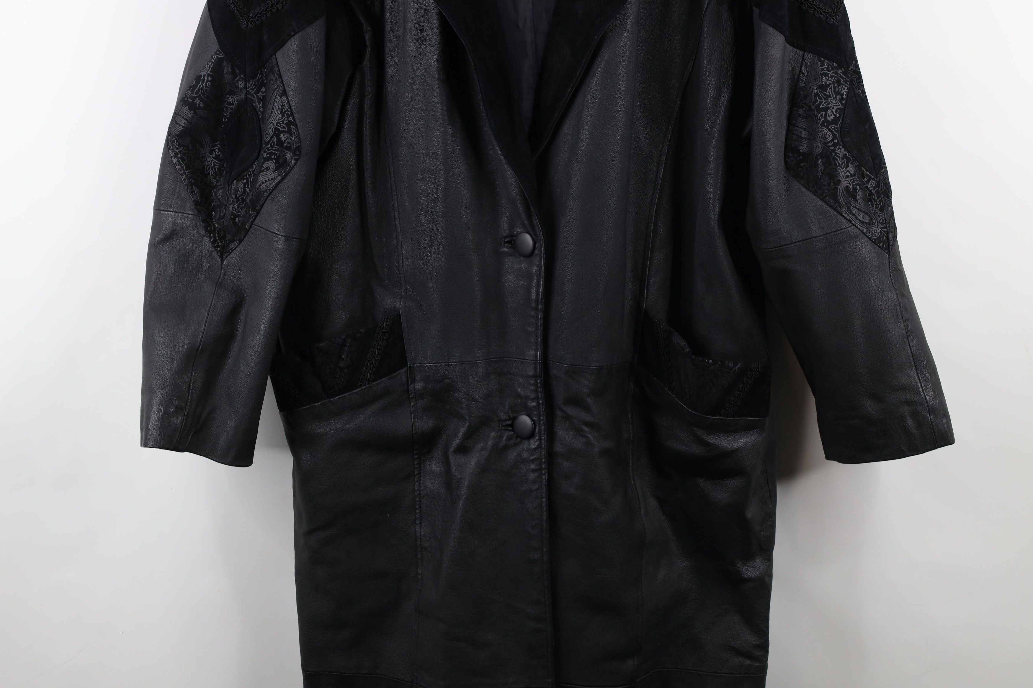 Vintage Vintage 90s Streetwear Paisley Leather Trench Coat Jacket Size L / US 10 / IT 46 - 3 Thumbnail