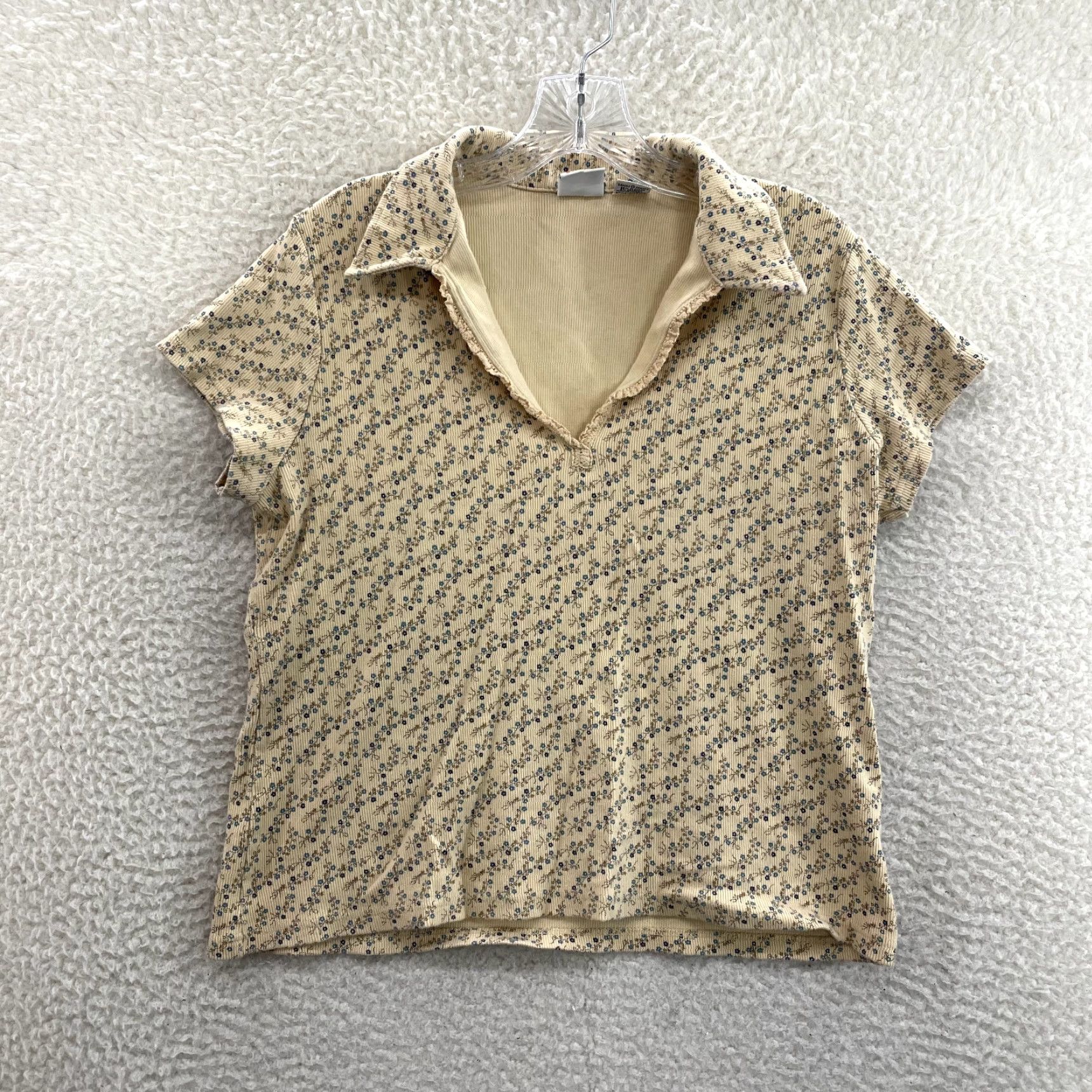 Faded Glory VINTAGE Y2K Polo Top Shirt Yellow Ditsy Floral Thermal Waffle Knit L XL Womens Size L / US 10 / IT 46 - 2 Thumbnail