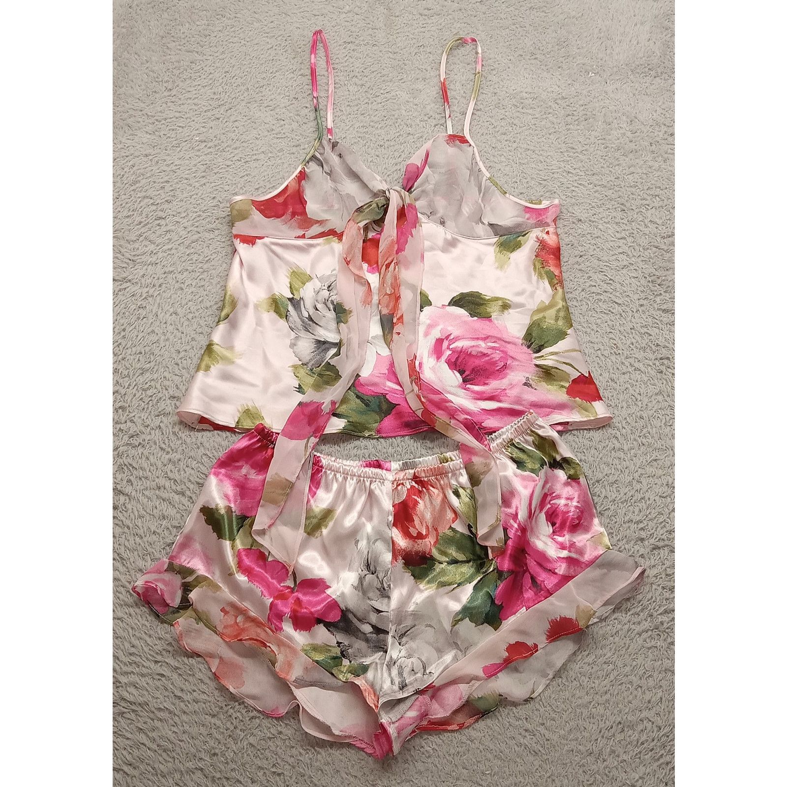 & Other Stories Joy Spun 2pc Camisole Set S Satin Sheer Red Floral Silky Size S / US 4 / IT 40 - 1 Thumbnail
