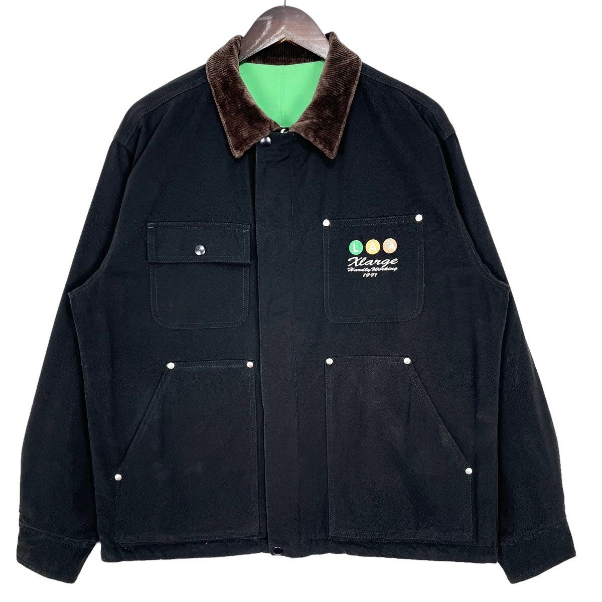 image of Xlarge Hardly Working 1991 Reversible Workers Jacket in Black, Men's (Size Medium)