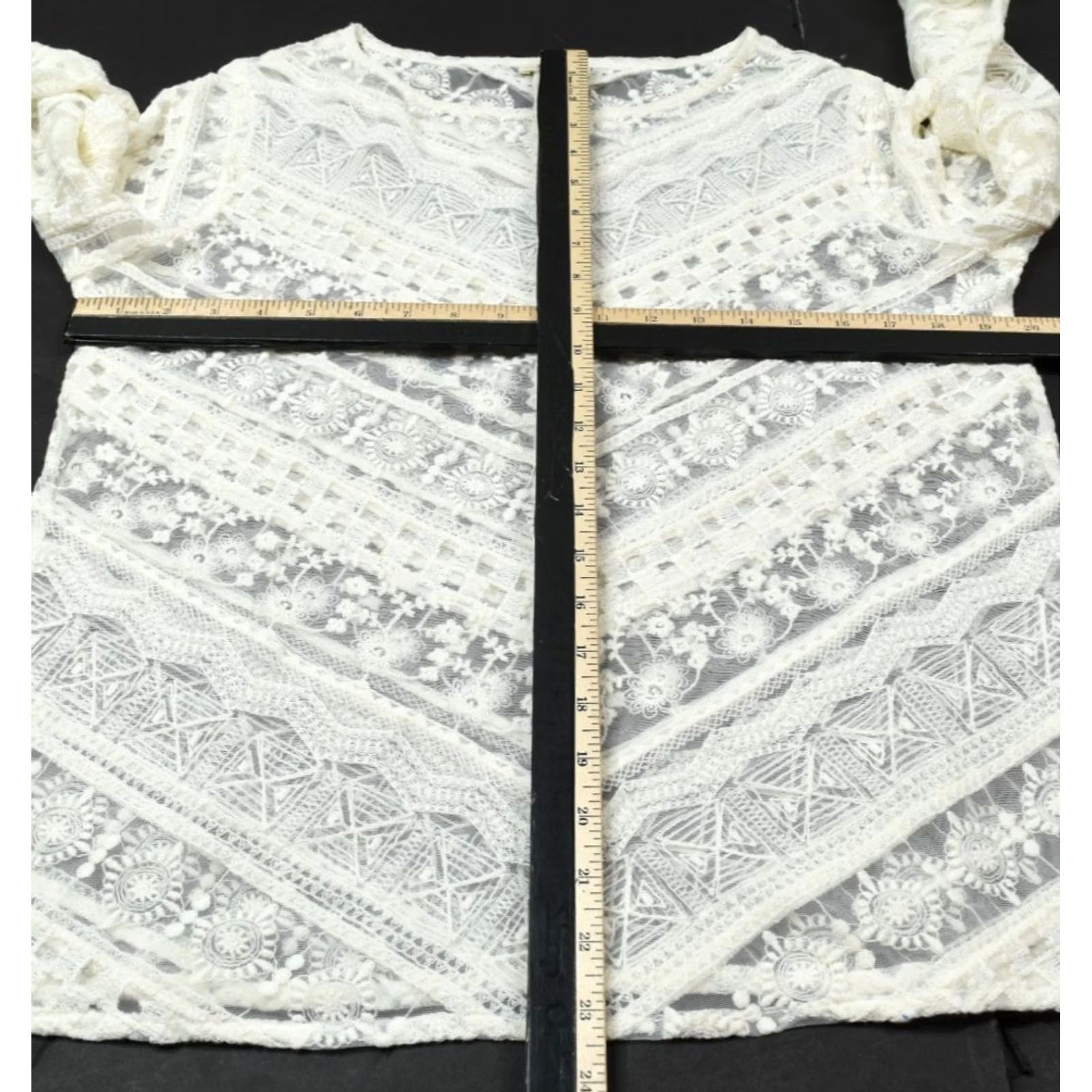 Vintage Sundance Blouse Top Womens M Ivory Floral Lace Crochet Long Sleeve Shirt Size M / US 6-8 / IT 42-44 - 7 Thumbnail