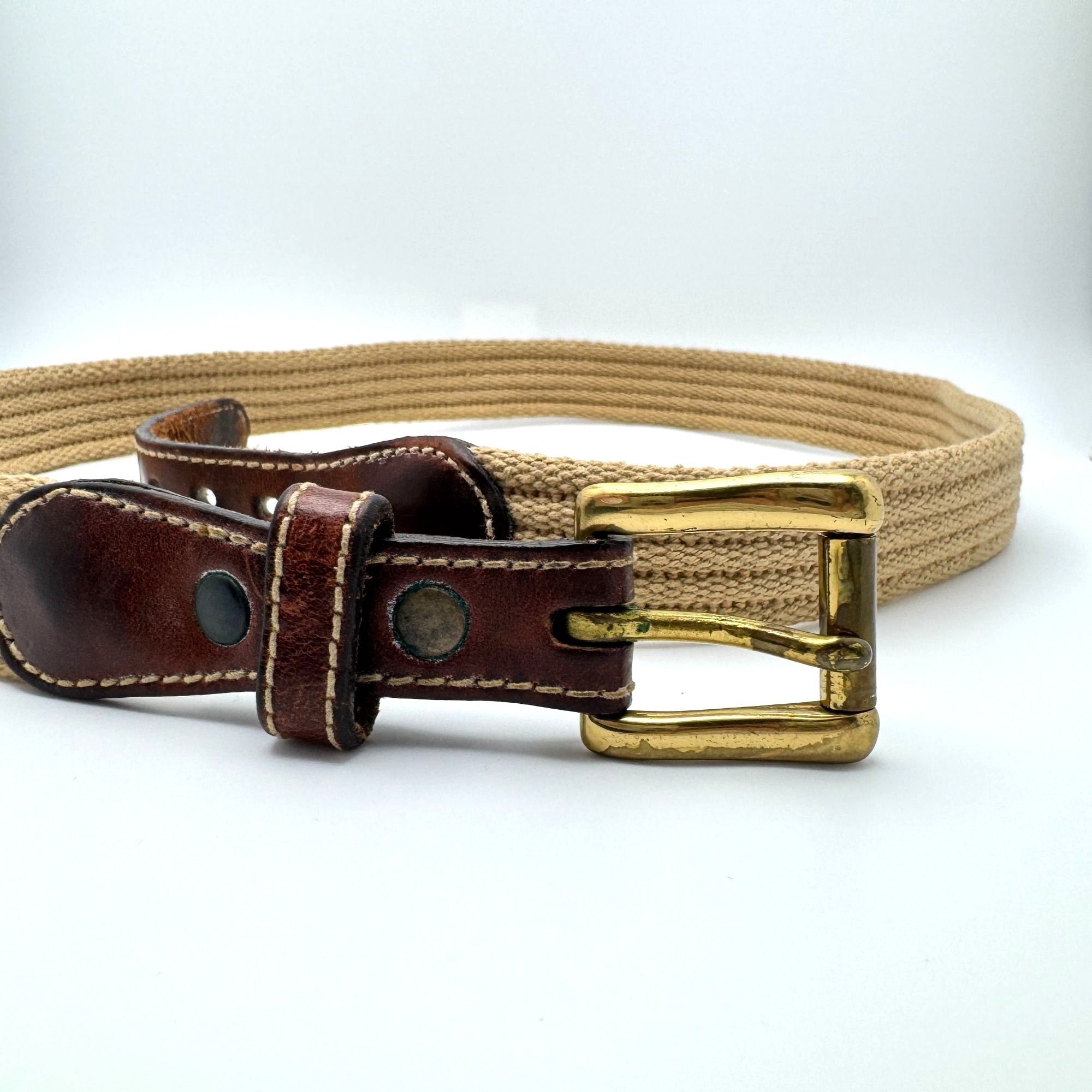 Jordache Jordache Vintage Leather Woven Rope Belt 80s 29.5" - 32" Ski Size ONE SIZE - 3 Thumbnail