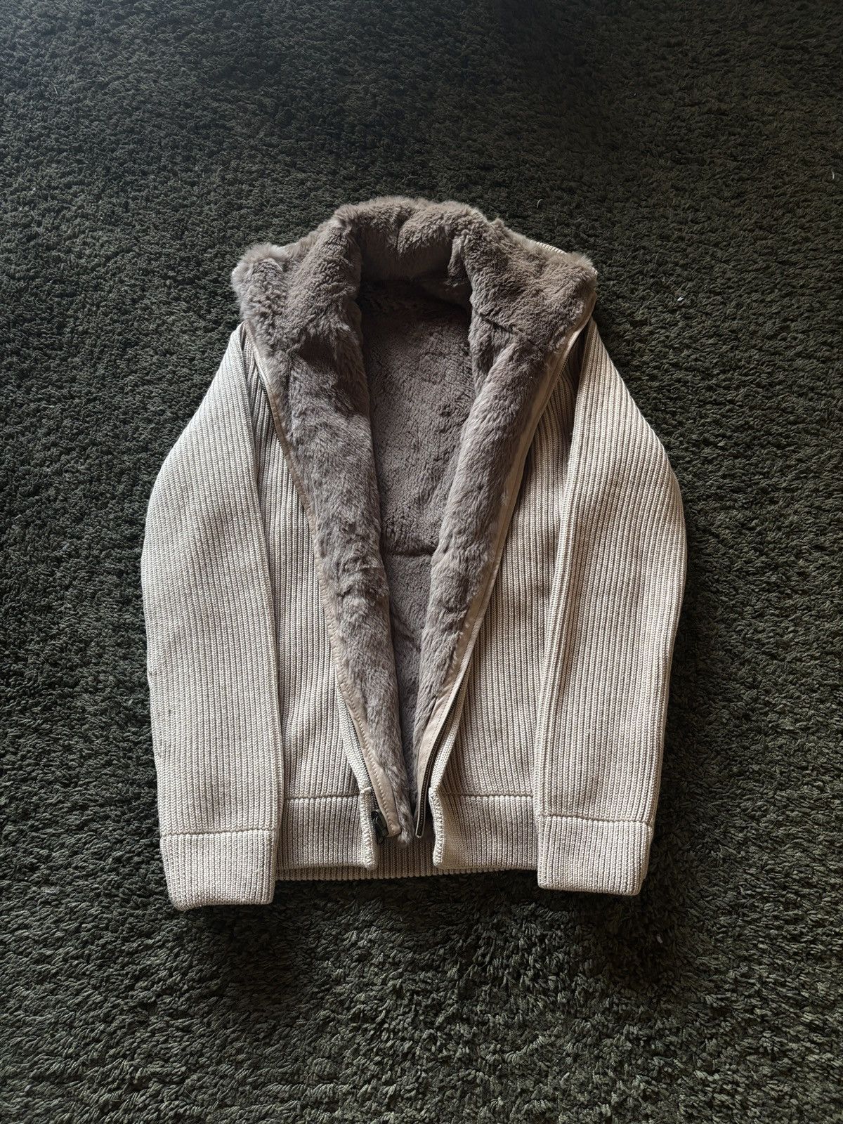 Pre-owned Maison Margiela Fw11  Beige Trucker Knit & Rabbit Fur Vest In Sand