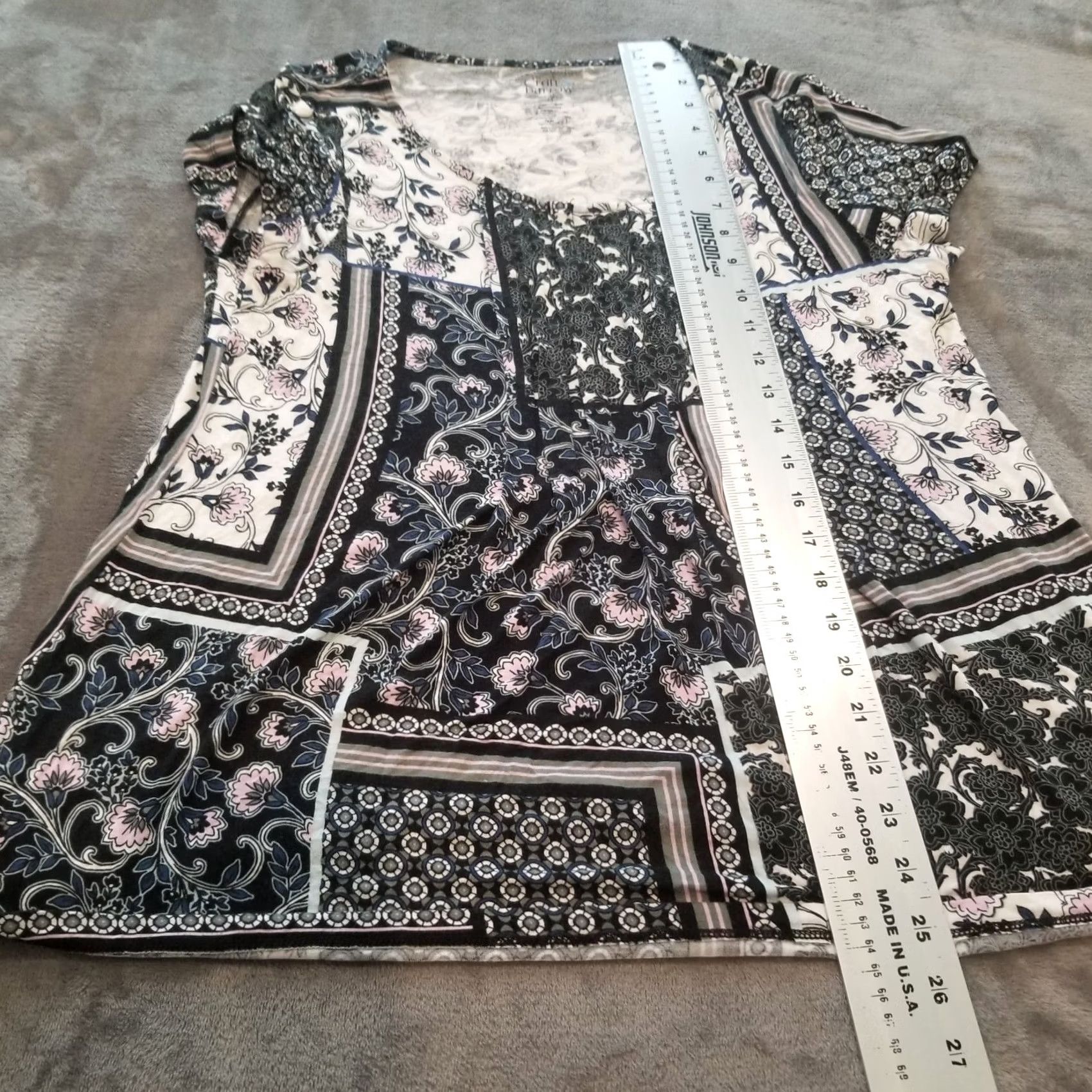 Croft & Barrow Croft & Barrow Women's Casual Pleated Blouse Patchwork Floral Black Stretch Shirt Size M / US 6-8 / IT 42-44 - 4 Thumbnail