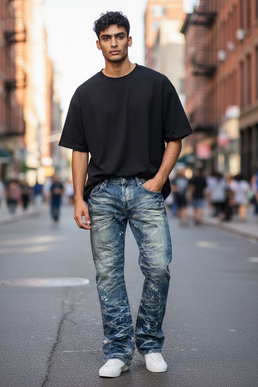 BUFFALO BOBS 🔥PUNK Curve Leg FLARE💥Mudsplash Clawmark Playboy Denim Size US 31 - 1 Thumbnail