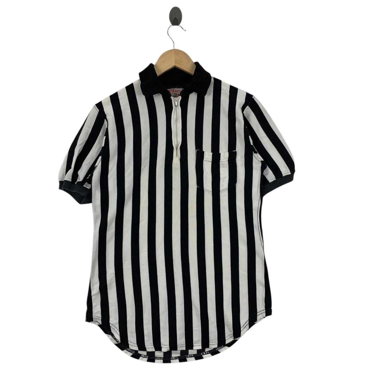 Wilson Vintage 60s WILSON USA Stripes Prisoner Half Zipper Tshirt Size US M / EU 48-50 / 2 - 1 Thumbnail
