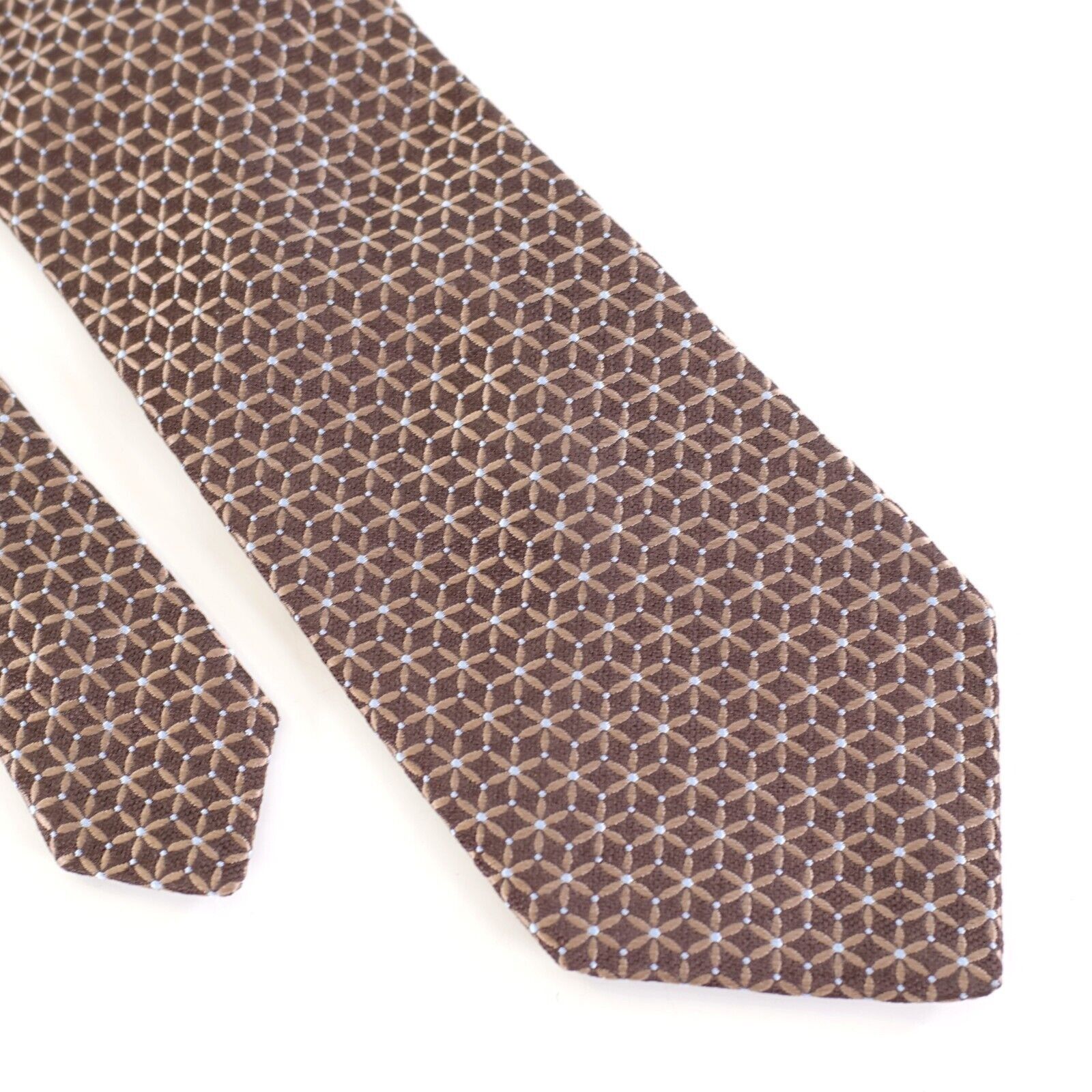 Ike Behar Ike Behar New York Woven Geometric Brown Tan Woven Silk Tie Size ONE SIZE - 1 Thumbnail
