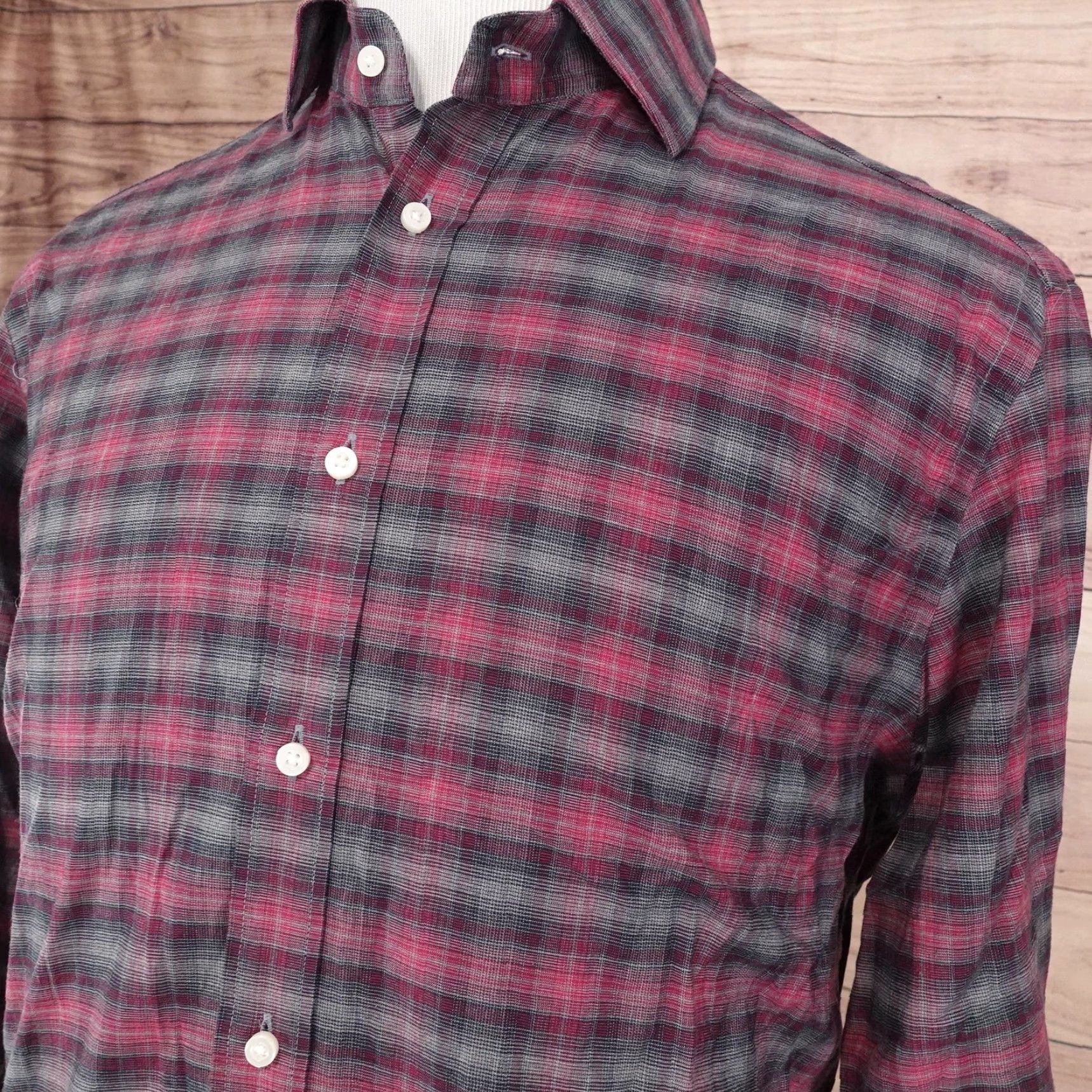 Vintage VINTAGE Thomas Dean Shirt Men Large Red Gray Plaid Button-Up Casual Stretch Cotton Size US L / EU 52-54 / 3 - 2 Thumbnail