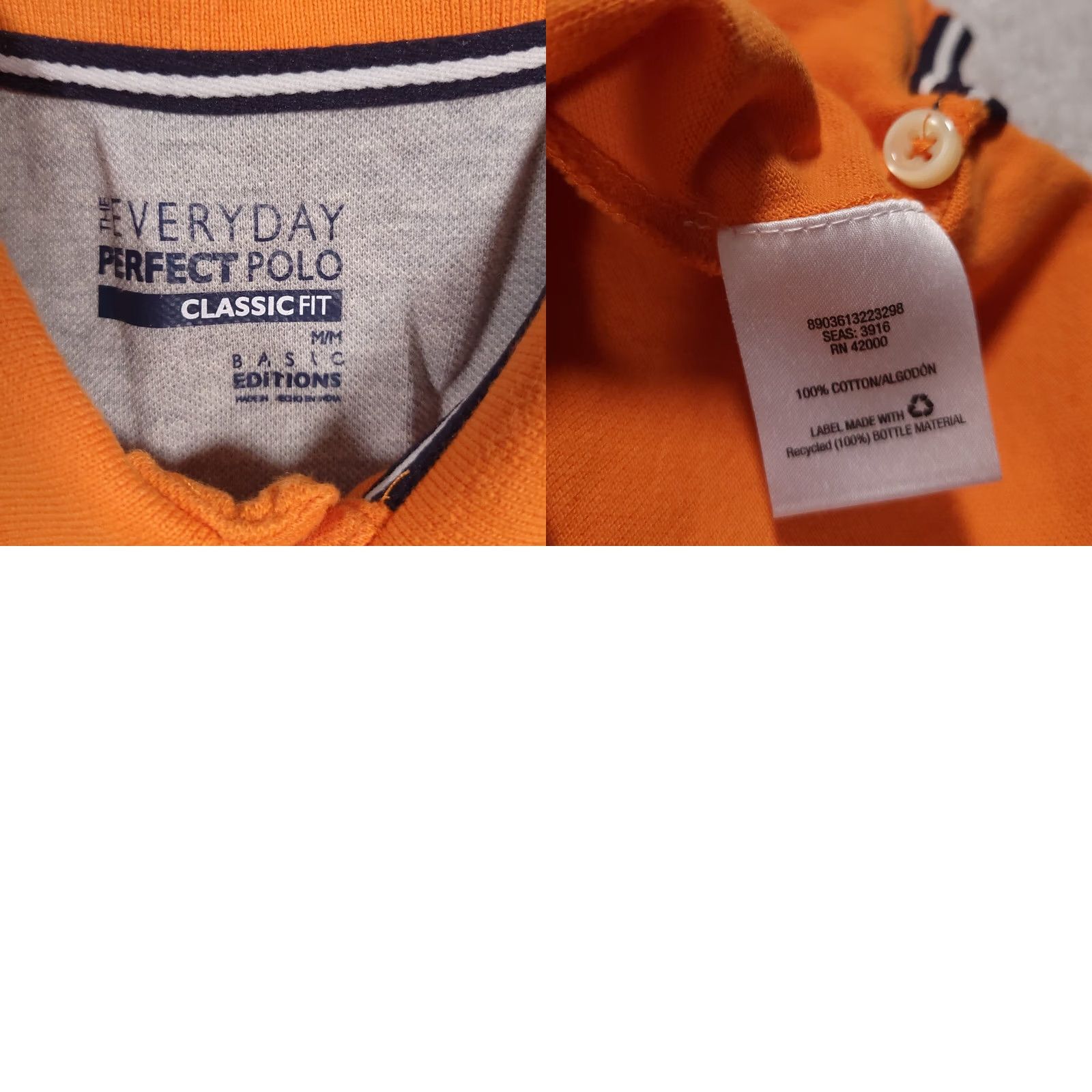 Basic Editions Basic Editions Polo Shirt Mens M Orange Classic Fit Golf Regular Short Sleeve Solid 100% Cotton Vintage No Size US M / EU 48-50 / 2 - 8 Thumbnail