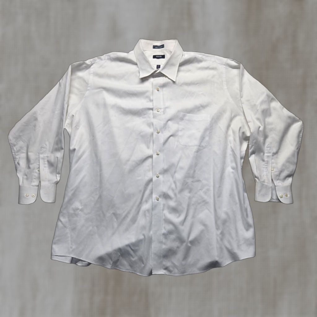 Izod IZOD Button-Up Shirt Mens Big & Tall 20 White Solid Long Sleeve Collared Cotton Blend Classic Fit Green? Wait no green. Size US XXL / EU 58 / 5 - 1 Thumbnail