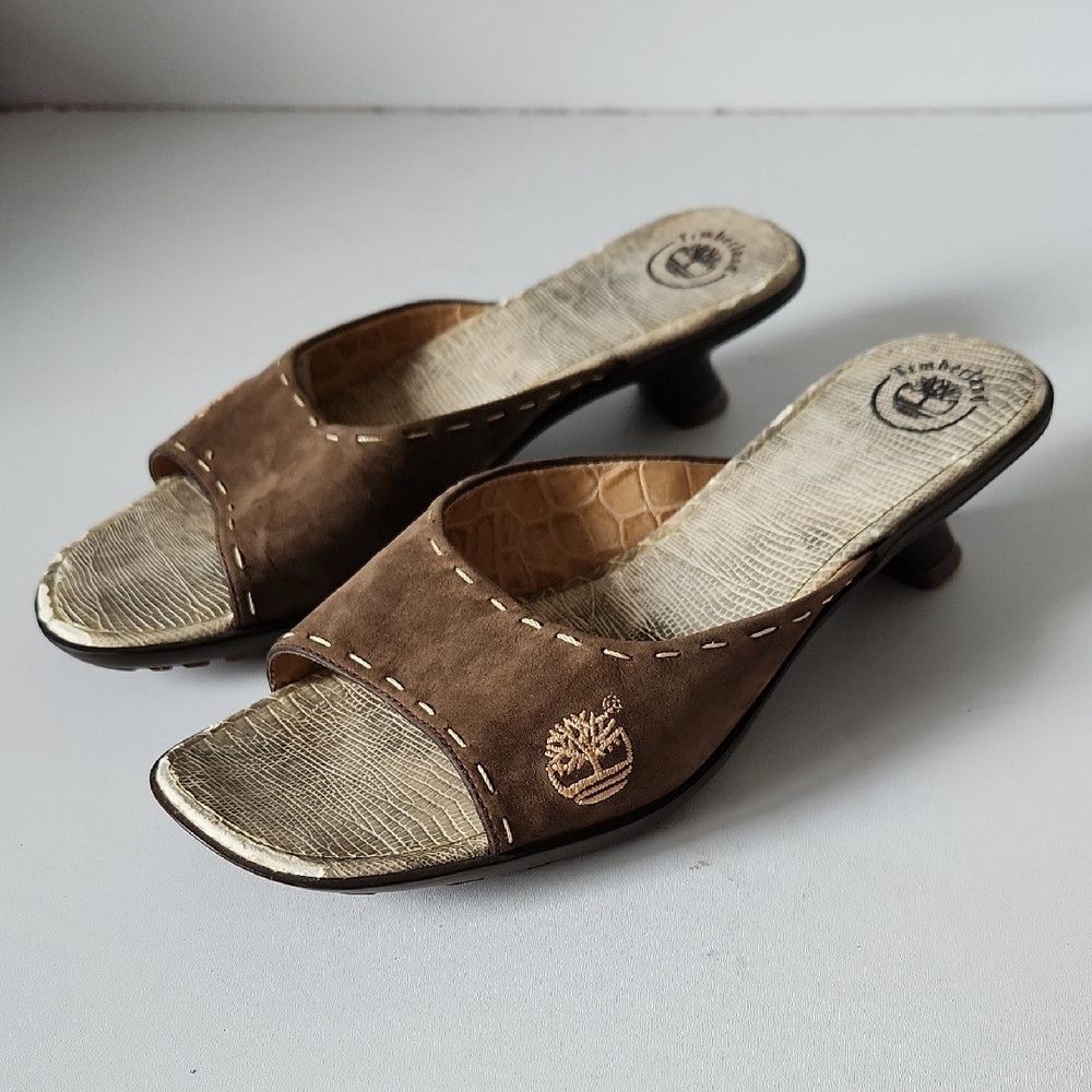 Timberland Mule Low Heel Shoes Sandals Open Toe Slip On Brown Le, Women's (Size 7)