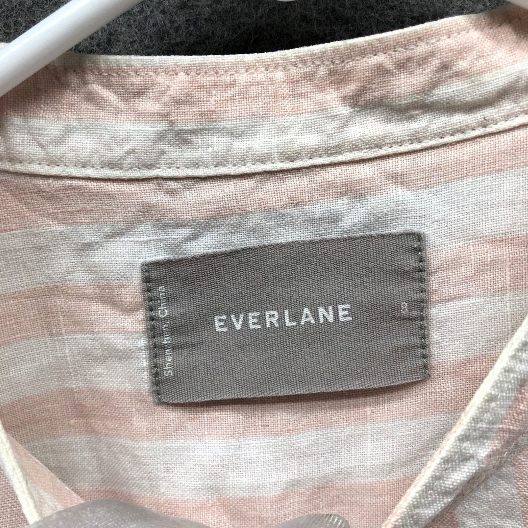 Everlane VINTAGE? No. Everlane Shirt Womens 8 Oversized 100% Linen Pink Striped Button-Down Collarless Long Sleeve Breathing Shirt Size M / US 6-8 / IT 42-44 - 5 Thumbnail