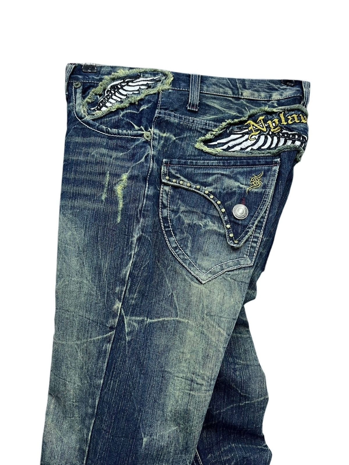 Japanese Brand 🔥NYLAUS Embroidery Winged Studded Long Flap Mudwash FLARE Size US 31 - 10 Thumbnail