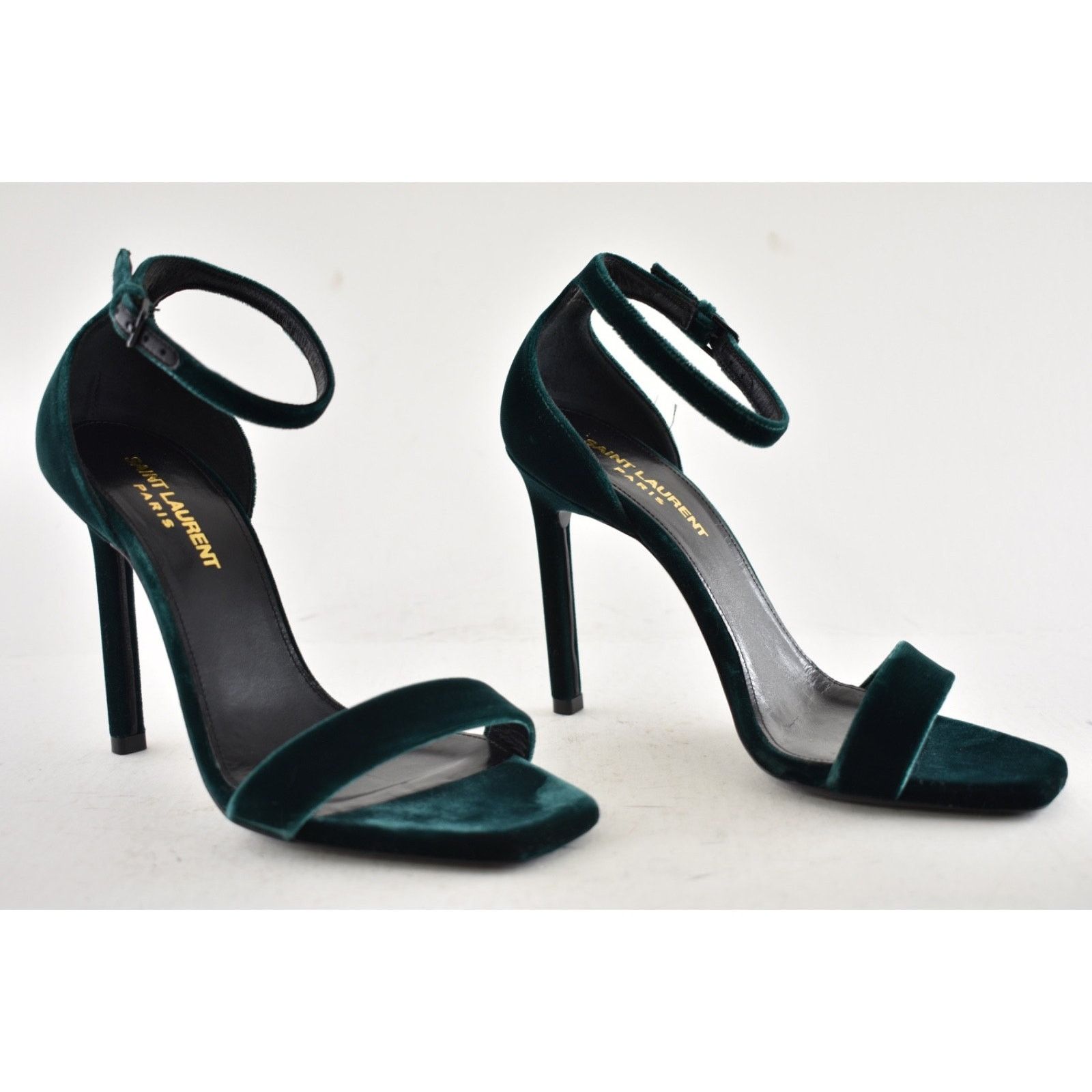 Yves Saint Laurent Saint Laurent Amber 105 Malachite Green Velvet Ankle Strap Size US 6 / IT 36 - 4 Thumbnail