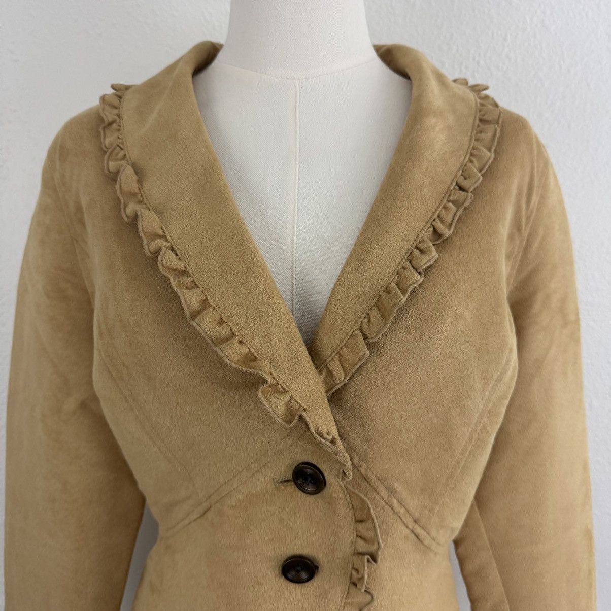 Faded Glory FADED GLORY Y2K Tan Blonde Faux Suede V Neck Blazer Jacket Size S / US 4 / IT 40 - 2 Thumbnail
