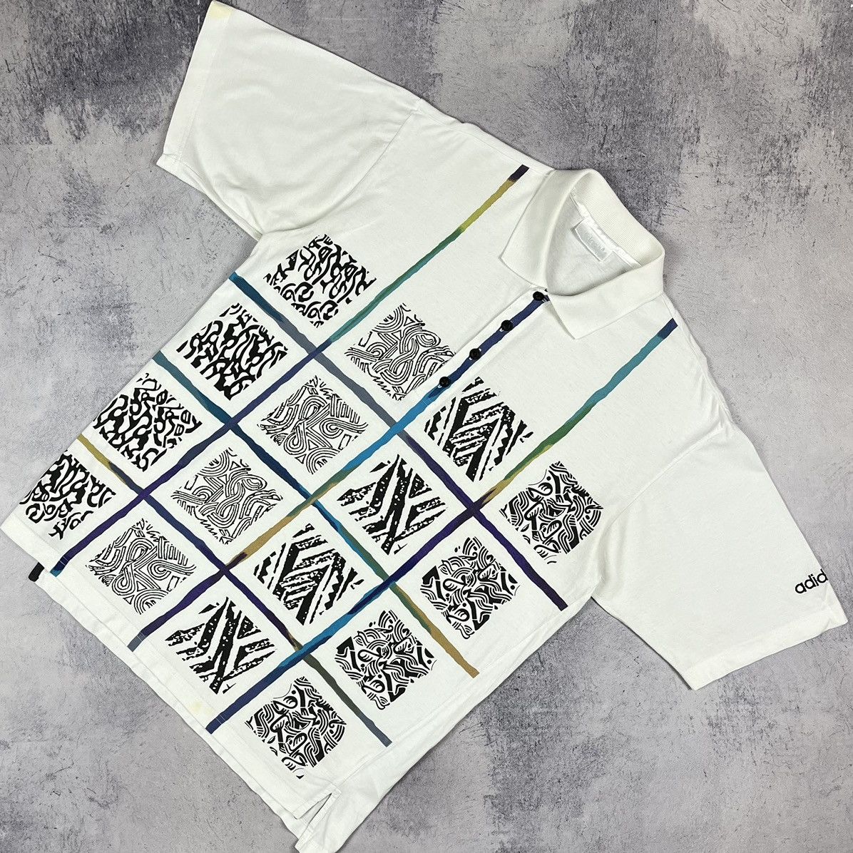 Adidas Vintage Adidas Abstract Pattern Polo T Shirt 90’s Size US M / EU 48-50 / 2 - 1 Thumbnail