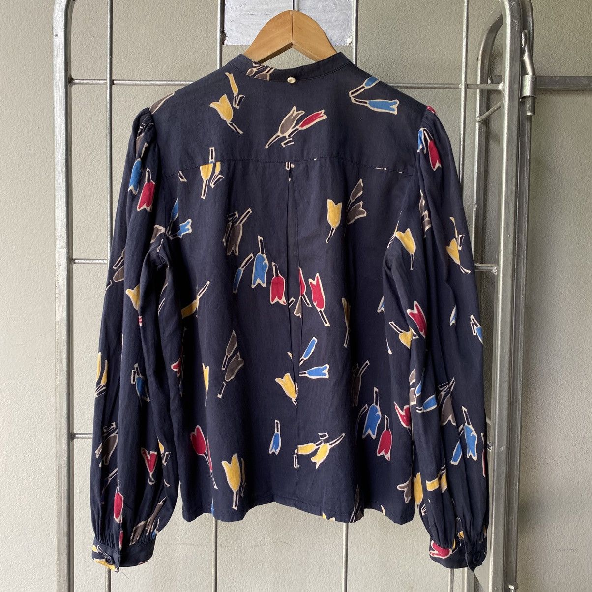 Christian Dior Navy Abstract Tulip Print Blouse