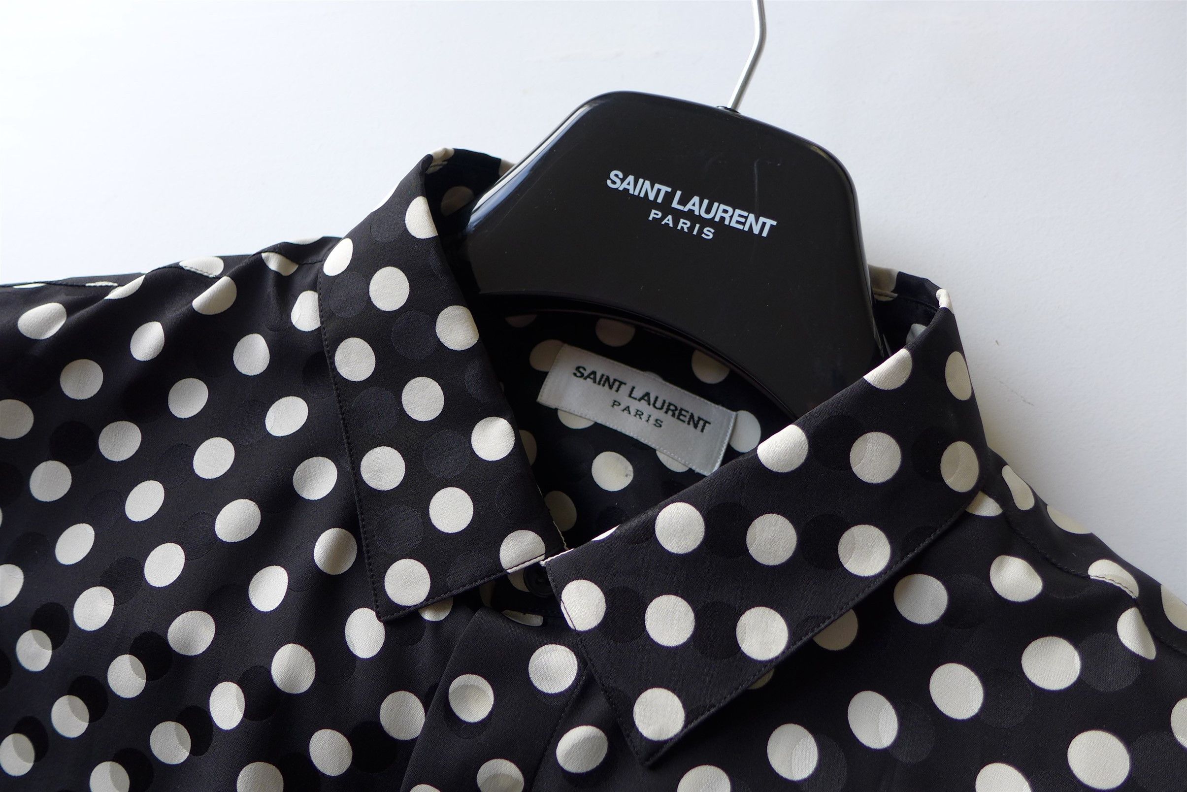 Saint Laurent Paris Saint Laurent Black Polka Dot Silk Shirt Size US XL / EU 56 / 4 - 8 Thumbnail