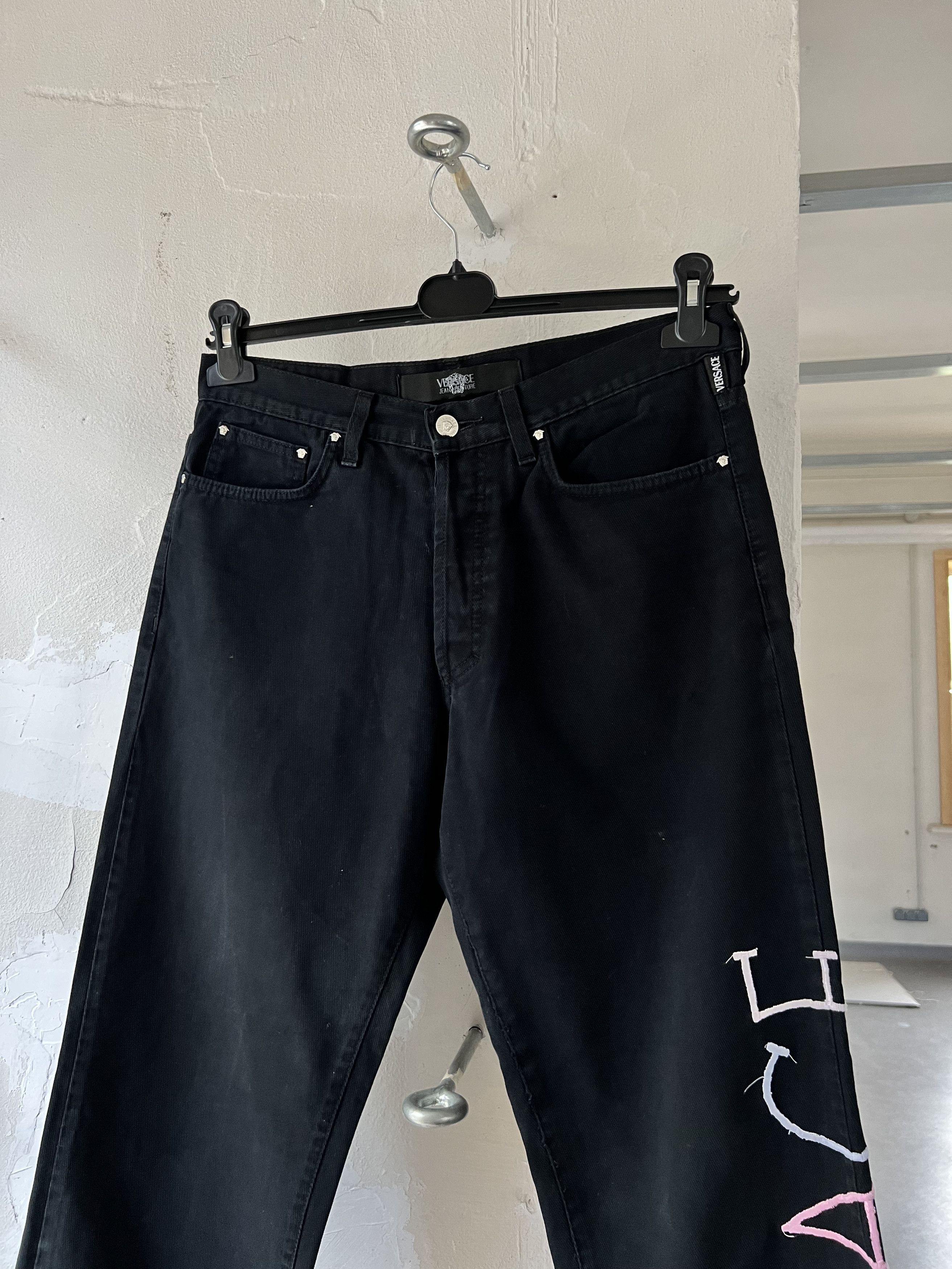 Denime × Versace Jeans Couture Versace Jean Pant Distressed Cropped Embroidered Size US 32 / EU 48 - 2 Thumbnail