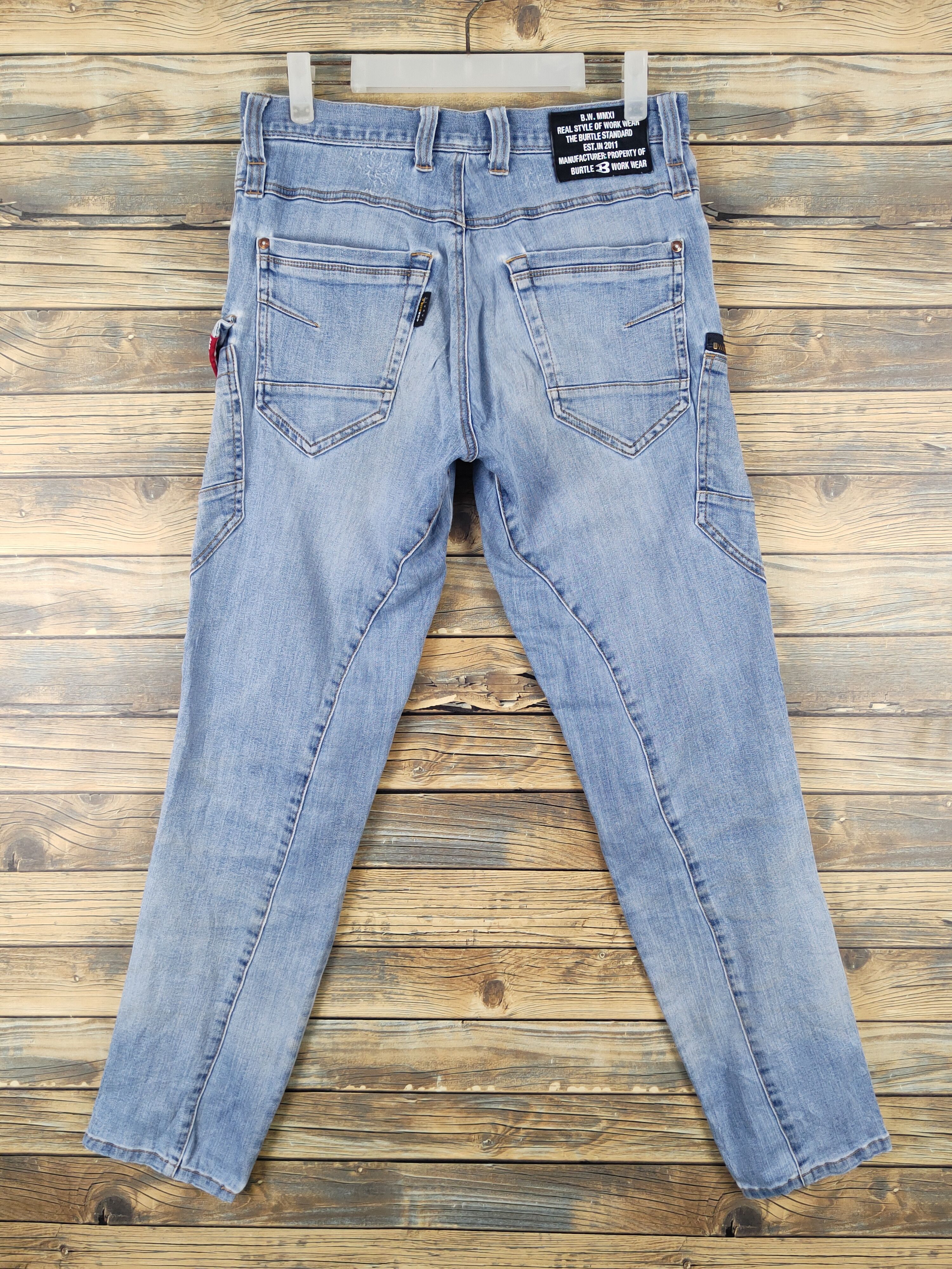 Japanese Brand Burtle Blue Distressed Ripped Soft denim Jeans #W1976 Size US 31 - 8 Thumbnail