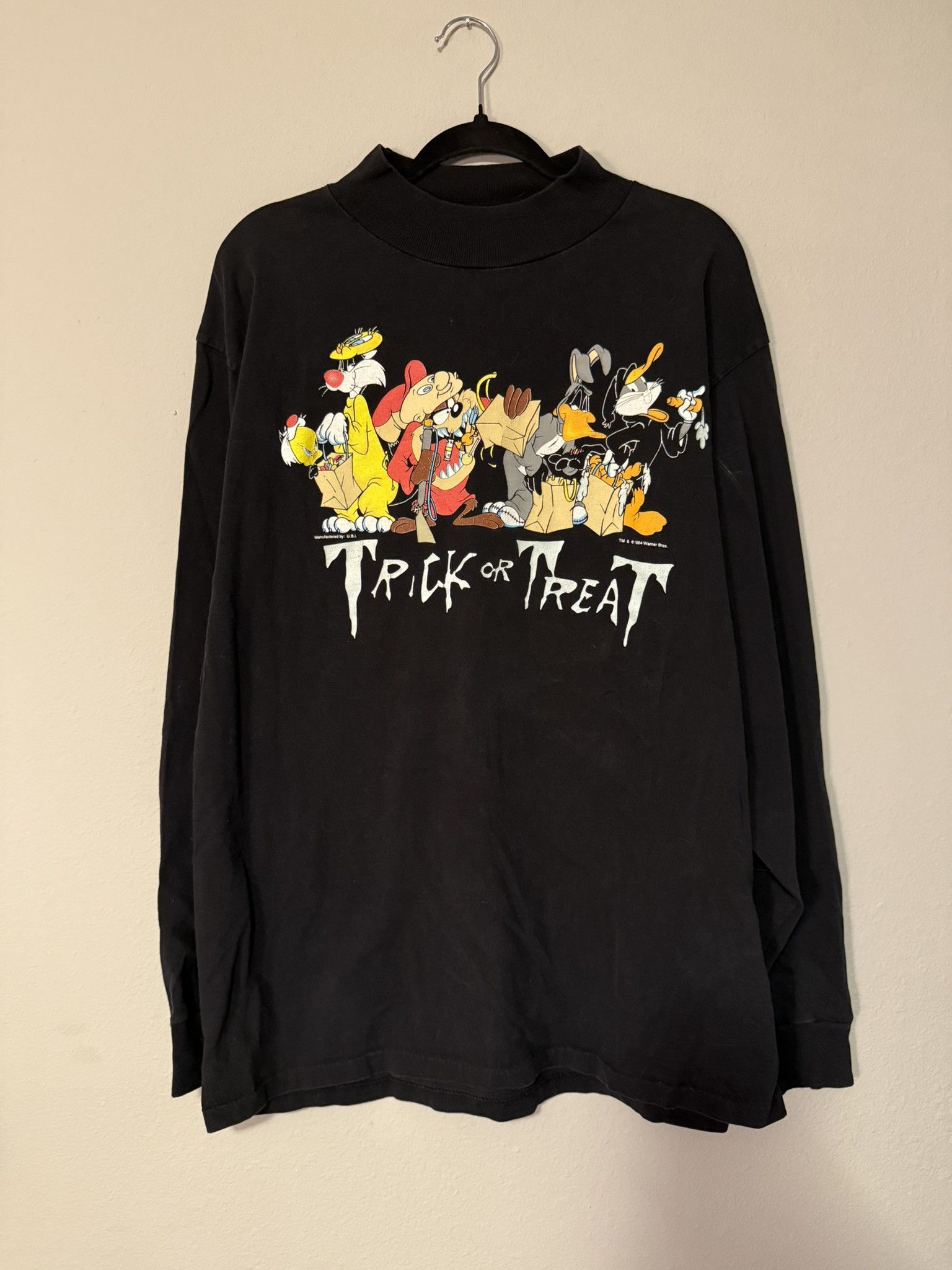 Vintage 1994 Looney Tunes Trick or Treat Mock Neck Size US XL / EU 56 / 4 - 1 Thumbnail