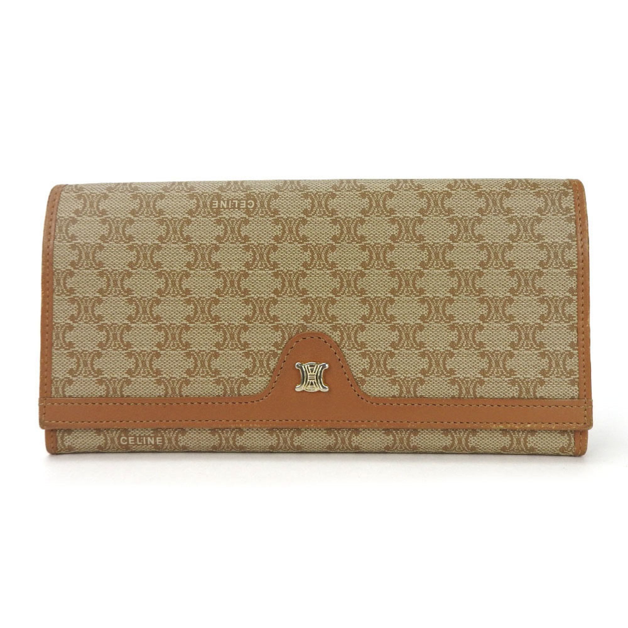 image of Celine Bifold Long Wallet Macadam Leather Pvc Beige Accessories Ladies Long Wallet Beige, Women's