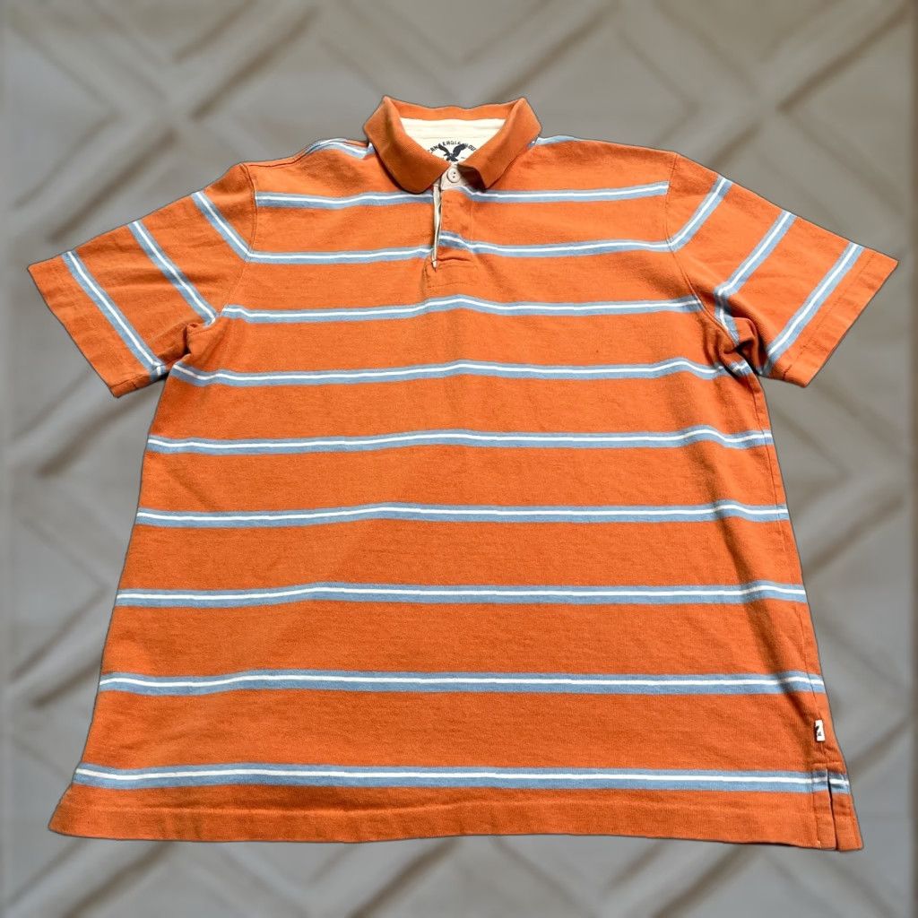 American Eagle Outfitters American Eagle Outfitters Polo Shirt Mens Medium Orange Blue Striped Cotton Top Size US M / EU 48-50 / 2 - 1 Thumbnail