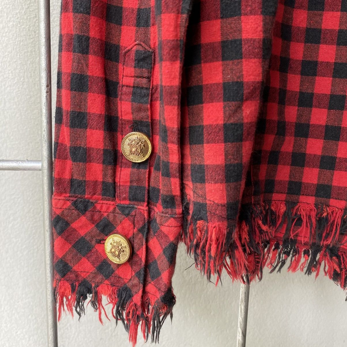 Designer × Japanese Brand GARULA Y2K Punk Red Black Check Frayed Shirt Size M / US 6-8 / IT 42-44 - 17 Thumbnail