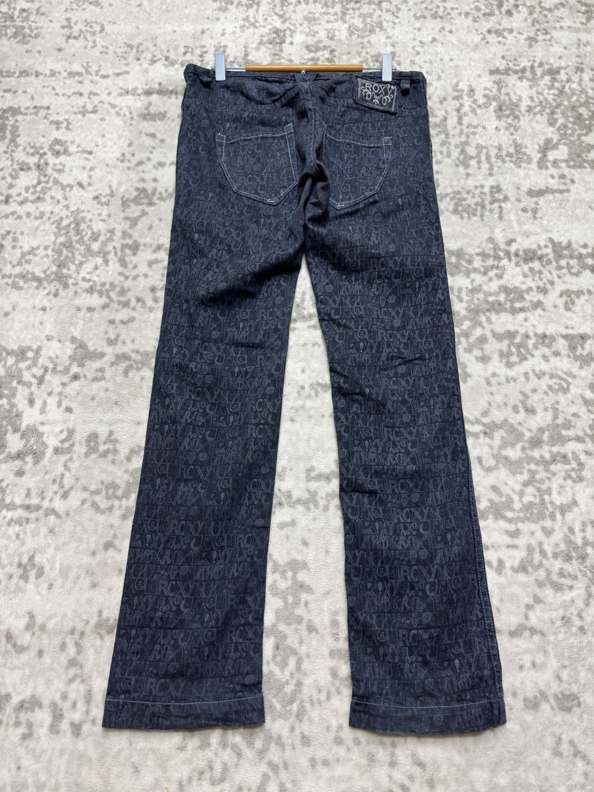 Quicksilver Vintage Roxy Monogram Graphic Bush Pants Low Rise Denim Size 32" / US 10 / IT 46 - 2 Thumbnail