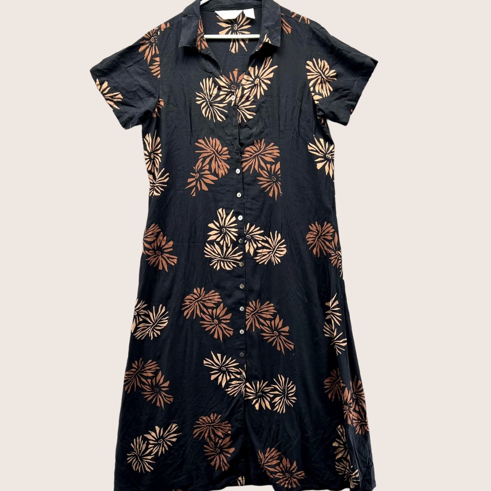 Orvis Orvis Shirt Dress Womens Large Black Floral Rayon Button Front Midi Dress Size L / US 10 / IT 46 - 1 Thumbnail