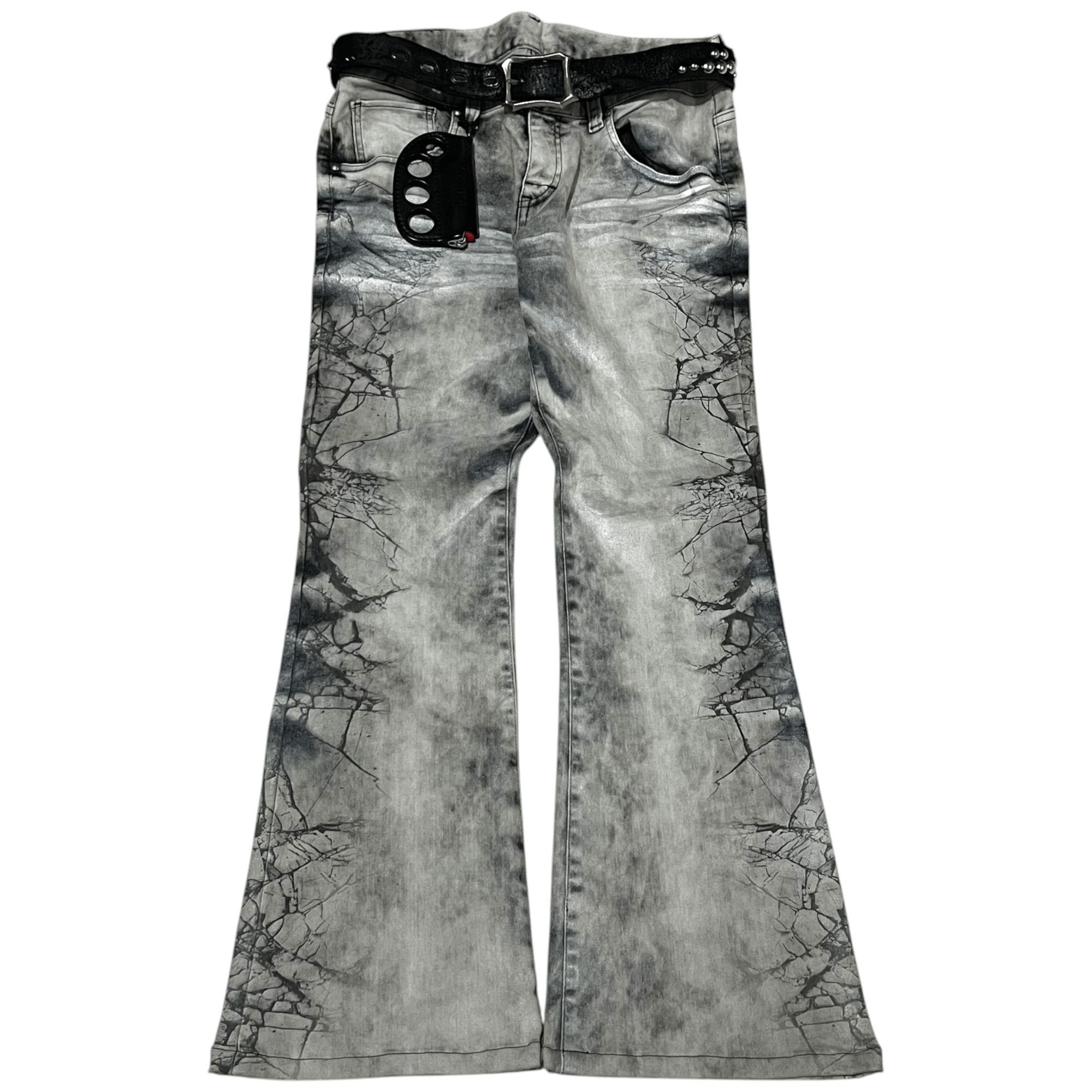 Tornado Mart Black Leopard Flared Denim
