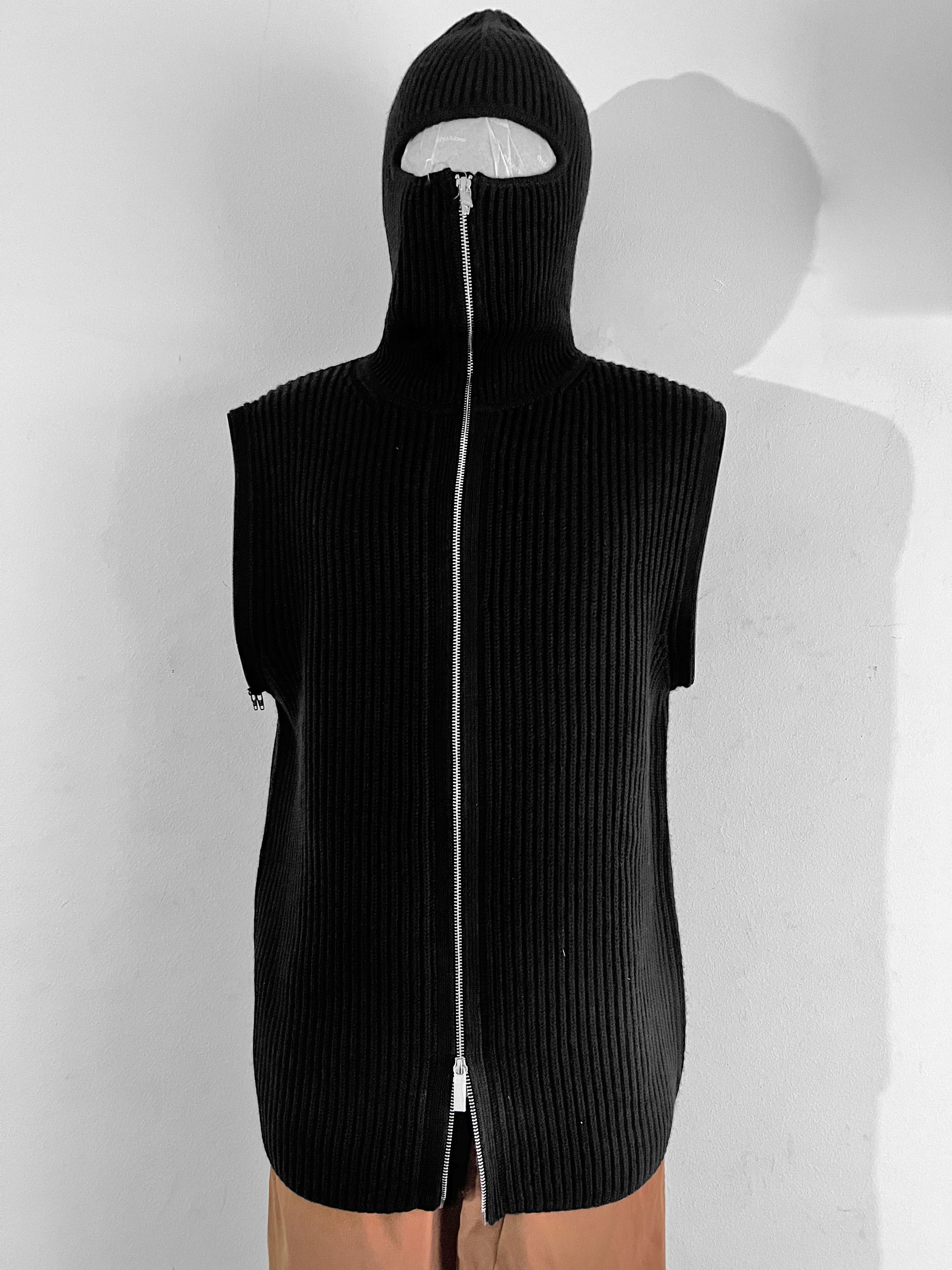 Helmut Lang Balaclava Hooded Ribbed Wool Sweatshirt Size US L / EU 52-54 / 3 - 6 Thumbnail
