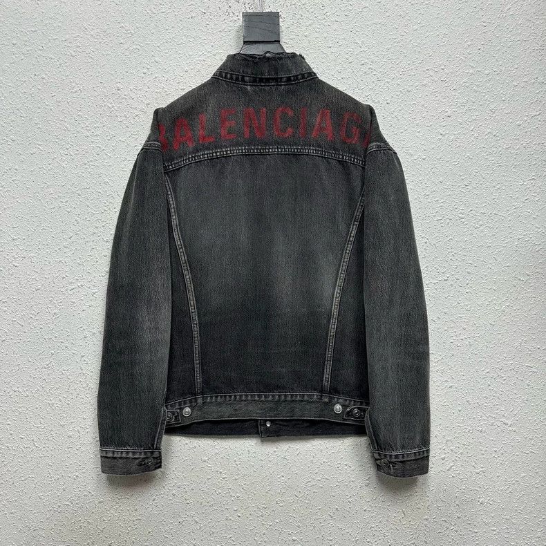 Balenciaga size 34 Red printed Logo washed grey denim jack