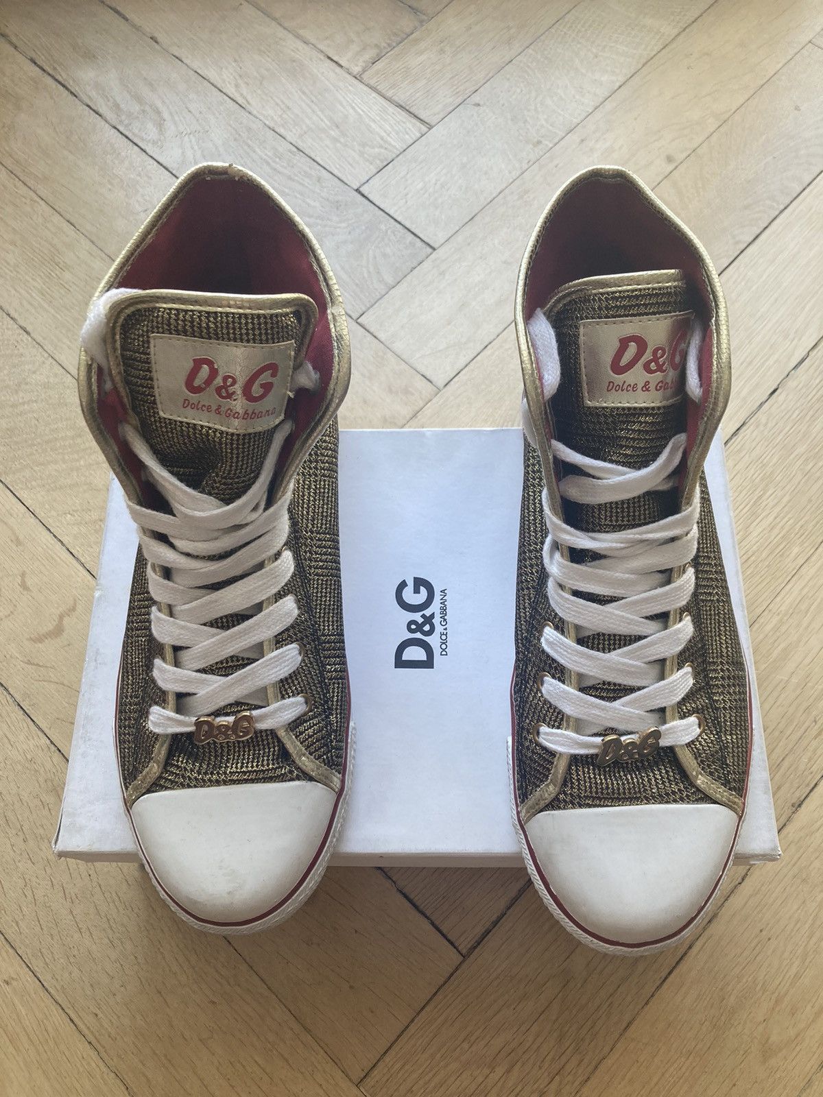 image of Dolce Gabbana Dolce&gabbana D&g Golden Training Checkered Trainers Shoes, Men's (Size 9)