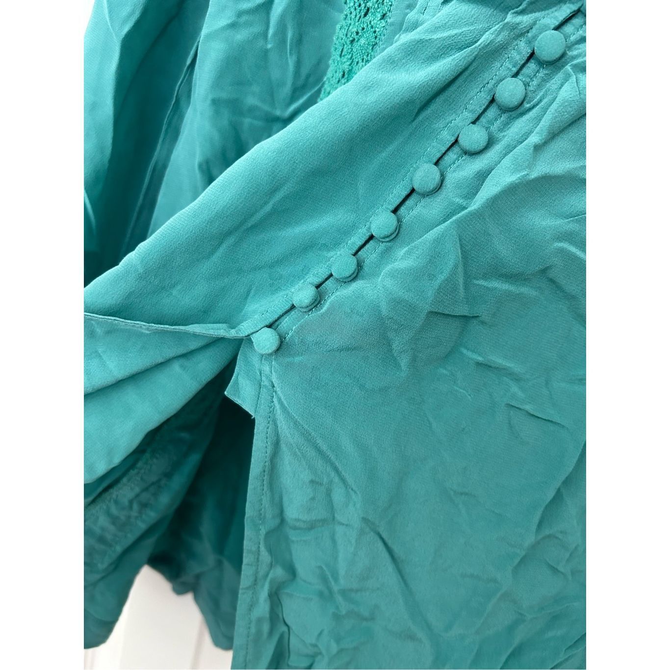 Loft Soft Surroundings Green Blue Teal Button Blouse, 100% Silk T Size S / US 4 / IT 40 - 7 Thumbnail