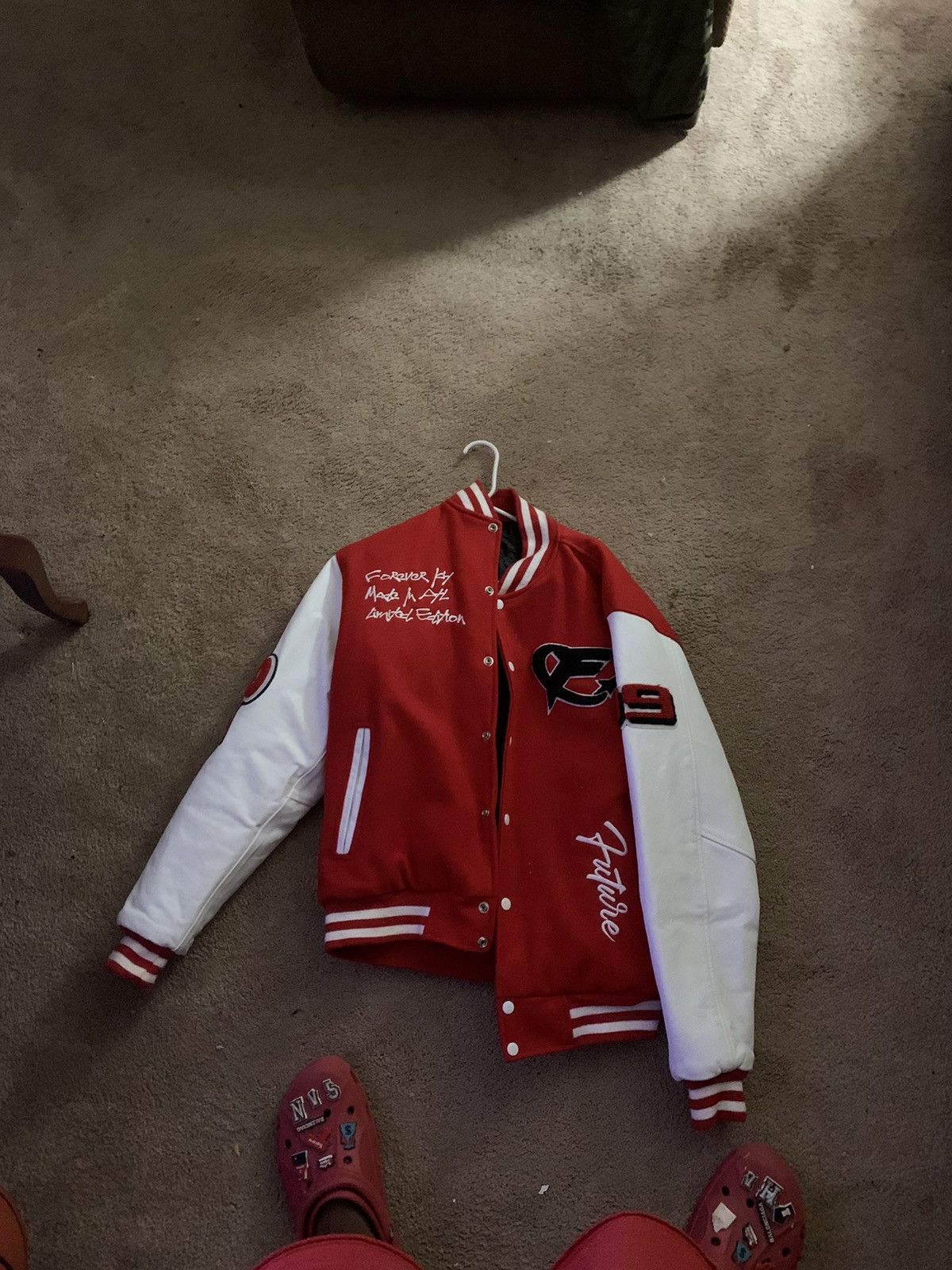 image of Forever Icy Varsity Jacket in Red, Men's (Size Medium)