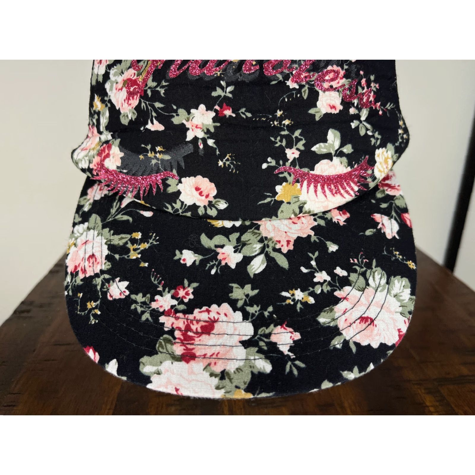 Pinko Womens One Size Hat Snap Back Black Pink Floral Glitter Trucker Polyester Size ONE SIZE - 3 Thumbnail