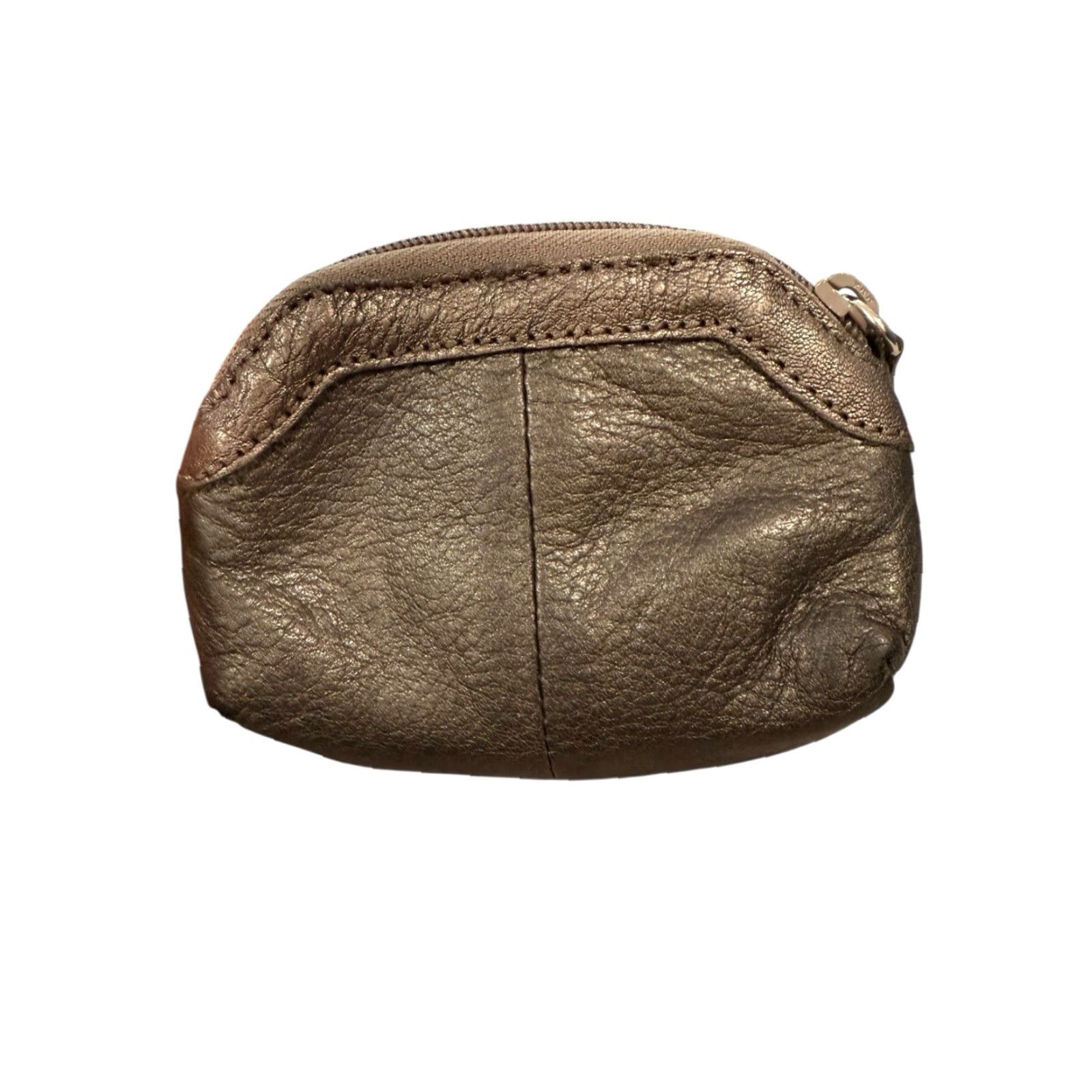 Brighton VINTAGE Brighton Metallic Gray Brown Pebbled Leather Coin Wallet Zip Pouch Women One Size Brown Heart Zipper Purse Size ONE SIZE - 4 Thumbnail