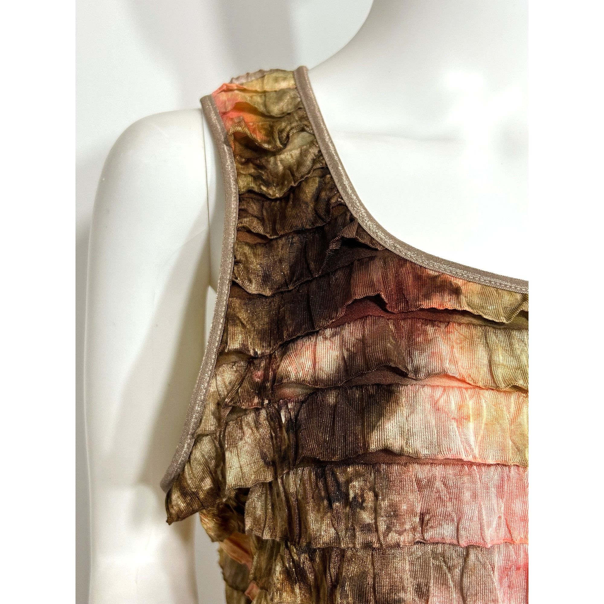 Other NY Collection Ruffled Blouse L Sleeveless Brown Yellow Pink Size L / US 10 / IT 46 - 12 Thumbnail