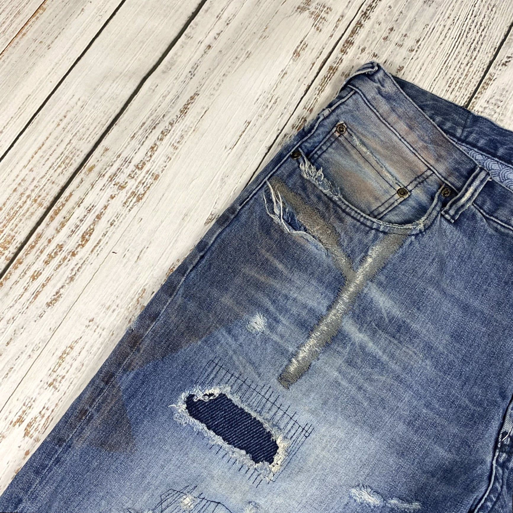 Prps VINTAGE PRPS Distressed Patch Repair Straight Leg Jeans Men Size 40 Blue Denim 2013 Release Size US 40 / EU 56 - 4 Thumbnail