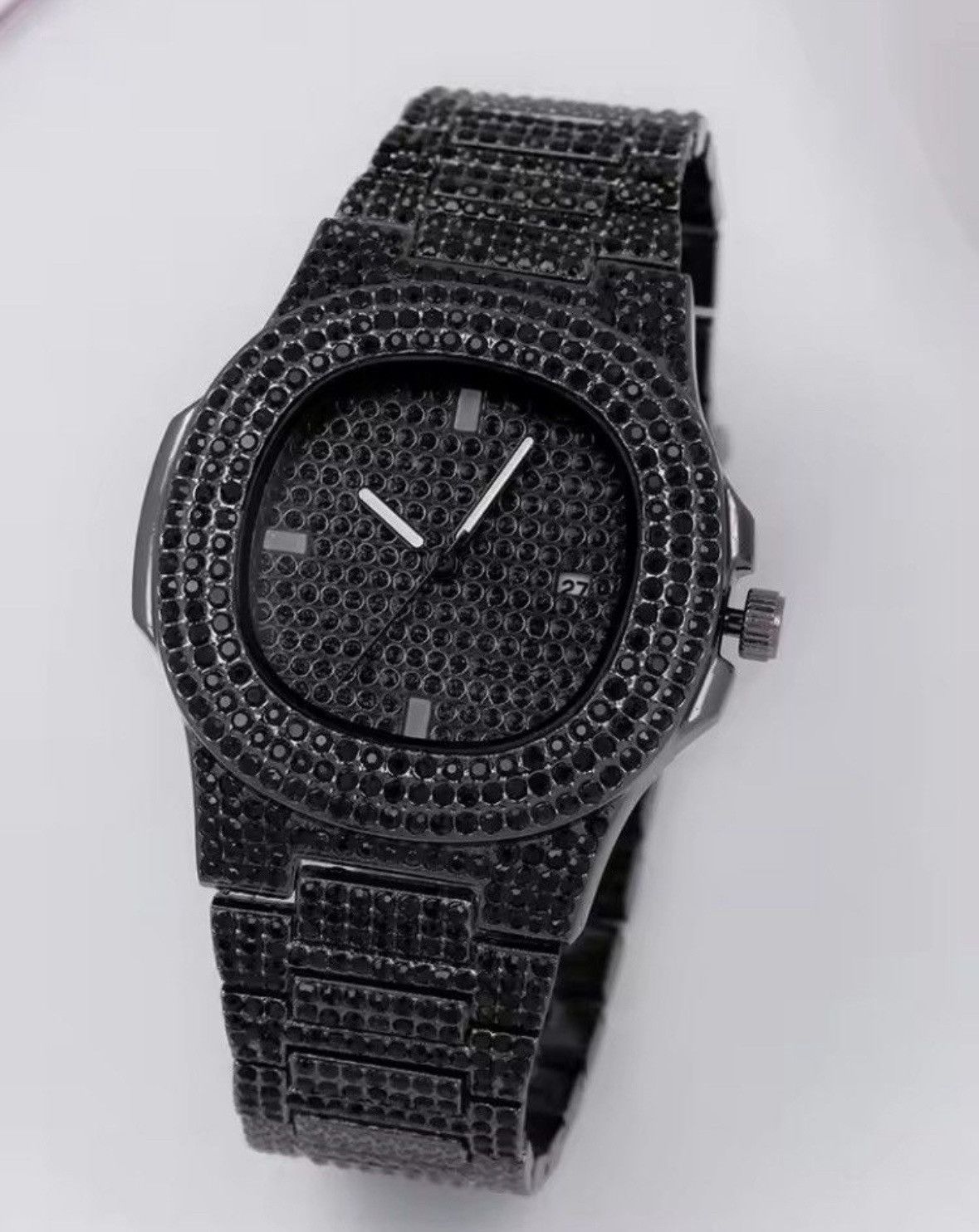 Jewelry Full Diamond Black Steel Band Quartz Watch Size ONE SIZE - 3 Thumbnail