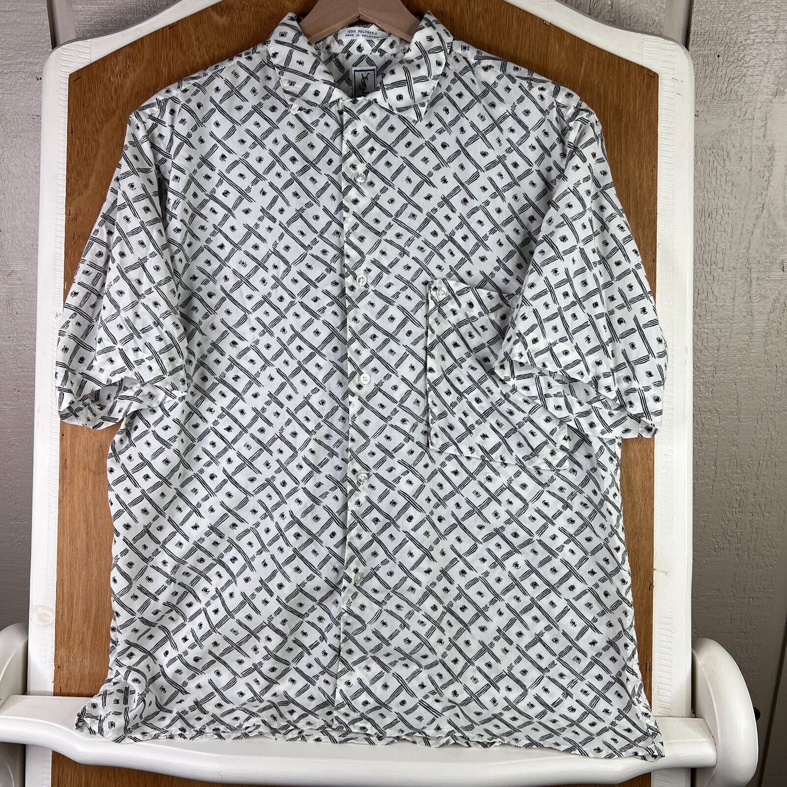 Yves Saint Laurent VINTAGE YSL Shirt Mens Medium White Camp Collar Yves 90s Size US M / EU 48-50 / 2 - 2 Thumbnail